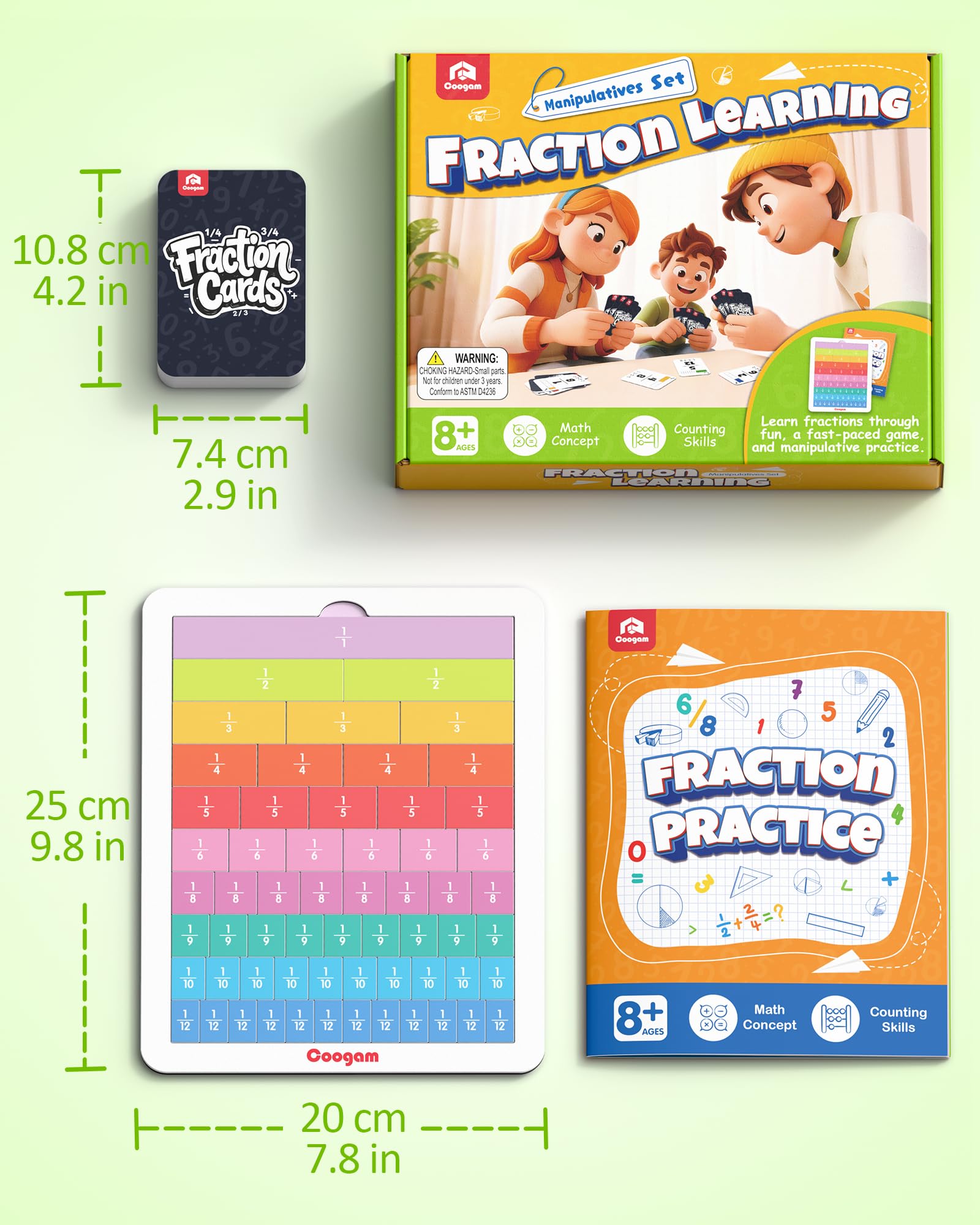 Coogam Magnetische Bruchstreifen – Montessori Mathe-Spielzeug zum Bruchrechnen Lernen & Üben, Lernspiele für zu Hause und die Schule, für die 2. bis 5. Klasse
