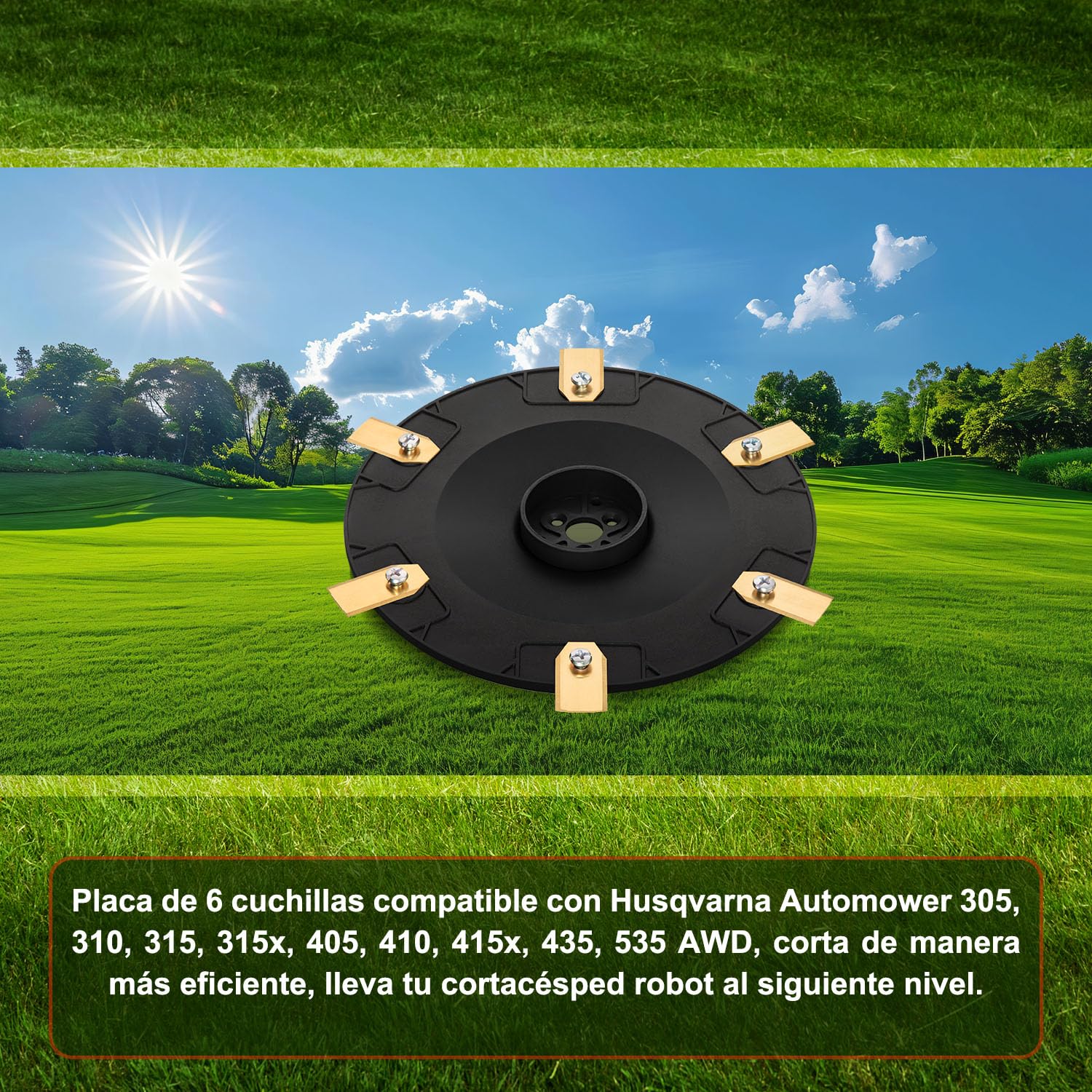 Placa de cuchillas + 6 cuchillas de repuesto compatibles con Husqvarna Automower 420, 430x, 440, 520, 550, serie 400 ANTIGUA hasta el año modelo 2019, disco de cuchillas para robot cortacésped