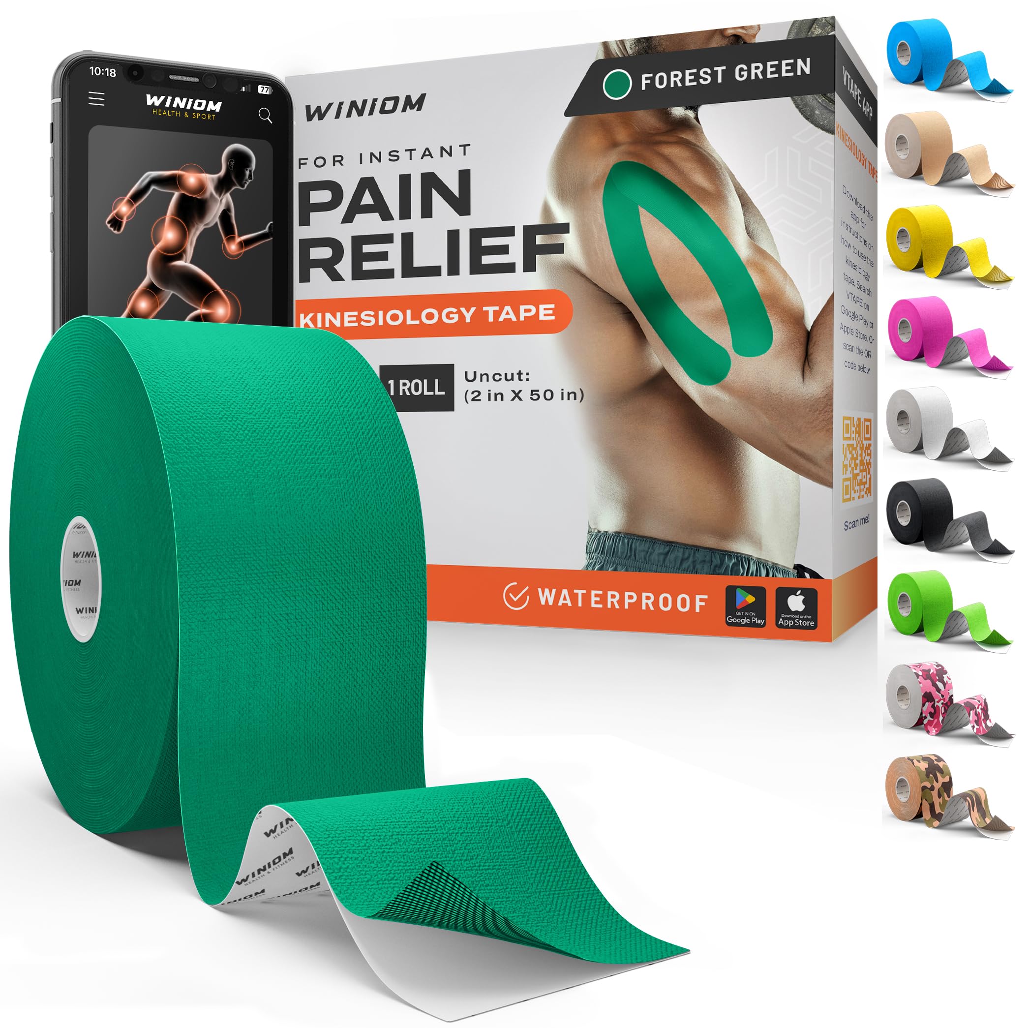 Kinesiology Tape - Waterproof Athletic Tape, Uncut Roll 2"x50ft