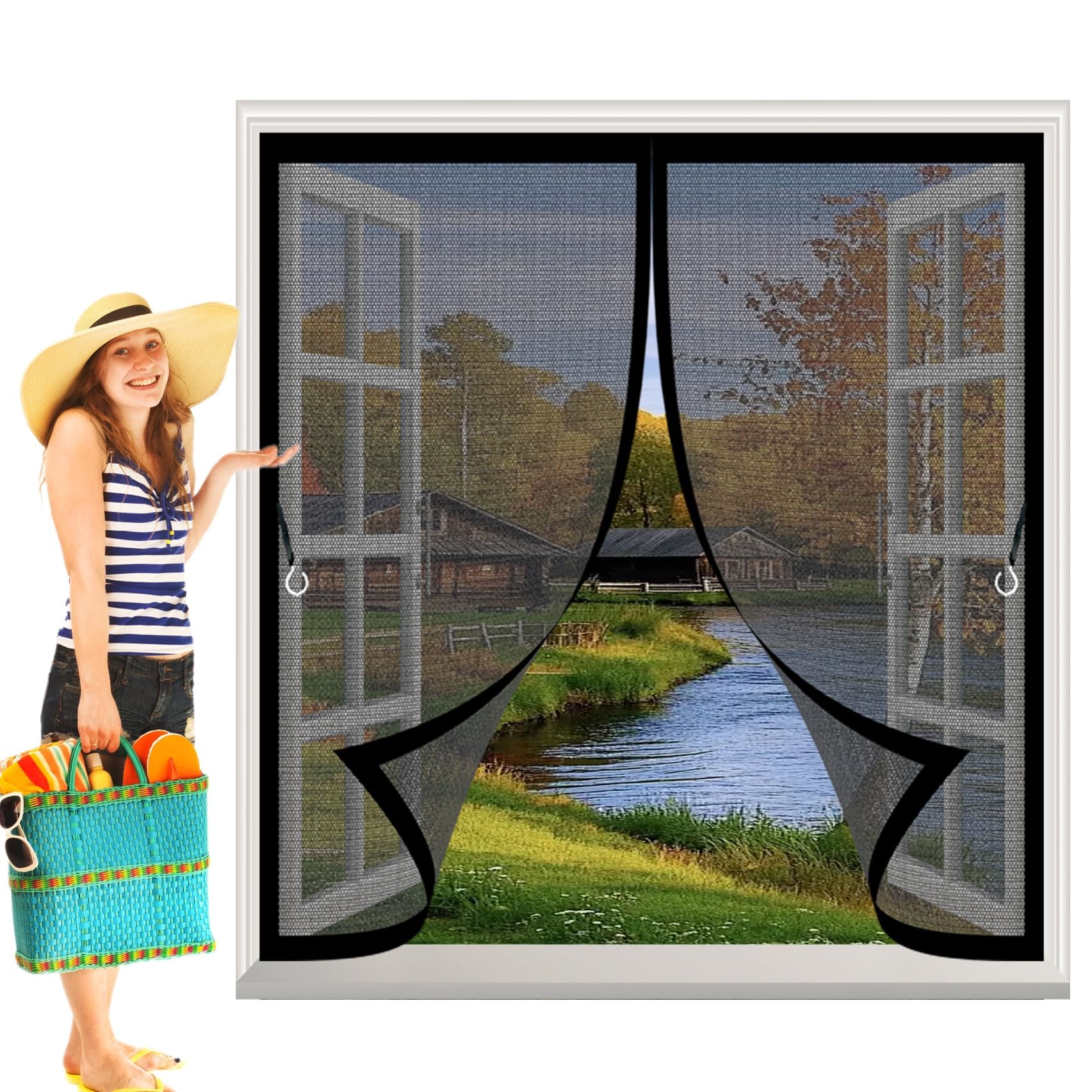 Moustiquaire magnetique fenetre 156x180 cm rideau anti insecte noir multi types de cadre