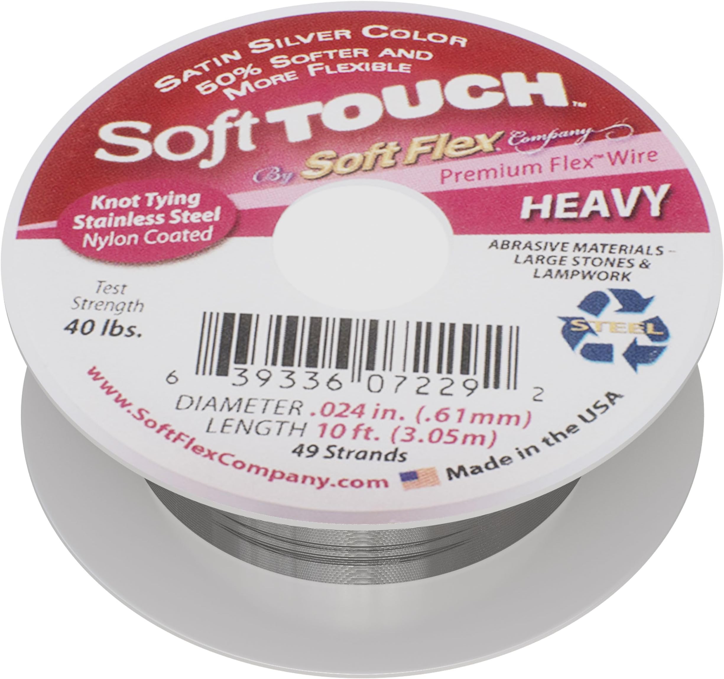 Soft Flex 49 Strand Stringing Wire - Flexible Braided - Heavy 0.24 Diameter - Jewelry Making Bead Wire - Satin Silver