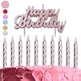 GET FRESH Rose Gold Birthday Cake Candles 10-Pack Spiral and Happy Birthday Cake Toppers Elegant Bday and Letter Cake Decoration