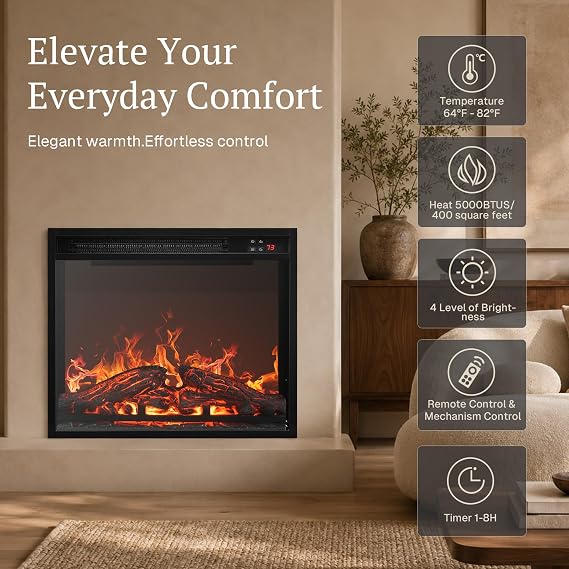 BELLEZE 18 Electric Fireplace Heater - Black