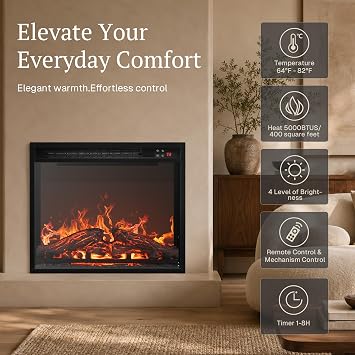 BELLEZE 18 Electric Fireplace Heater - Black