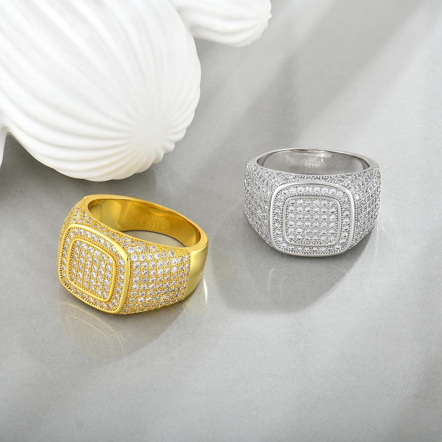 Signet Rings Cluster Band Micropave Mens Bling Ring Square Crystal Zircon Little Finger Ring - Image 5