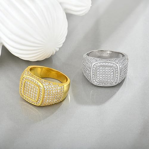 Miniatura 5 de Signet Rings Cluster Band Micropave Mens Bling Ring Square Crystal Zircon Little Finger Ring