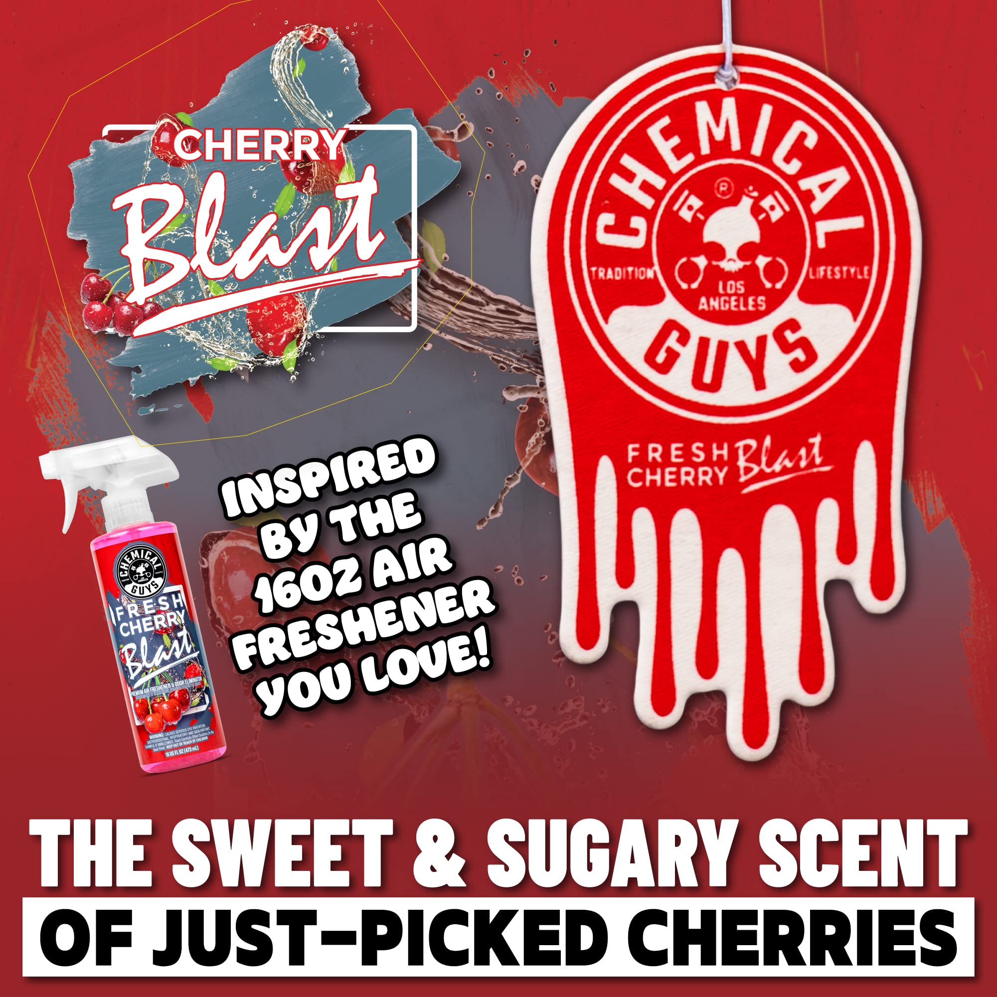 Chemical Guys Hanging Air Freshener, Fresh Cherry Scent 6 Pack, Great for Cars, Trucks, SUVs, RVs, Home, Garage, Workspace, Dorm Room & More (2 x 3 Packs) - AIR40602