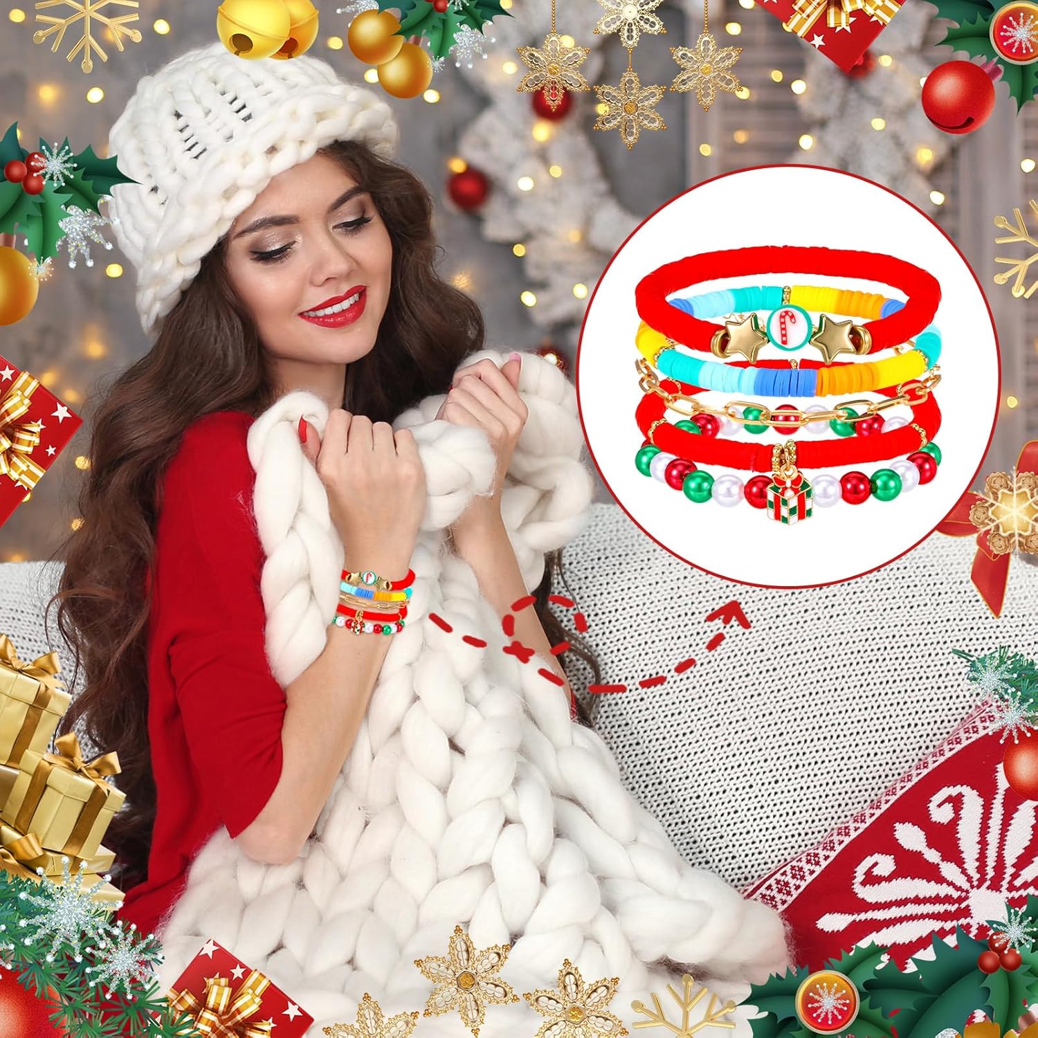 Batiyeer 40 Pcs Bracelets for Women Stretch Stackable Surfer Heishi Colorful Friendship Bead Bracelets Adjustable Clay Festive Jewelry Party Favors Gift