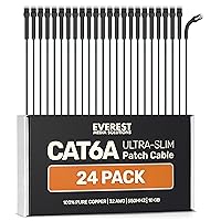 Vista 11 de Everest - Cables de conexión Ethernet Cat6a Ultra Slim de 1 pie (paquete de 24 unidades), color blanco, cable de conexión Cat 6a de 10 GB, cable