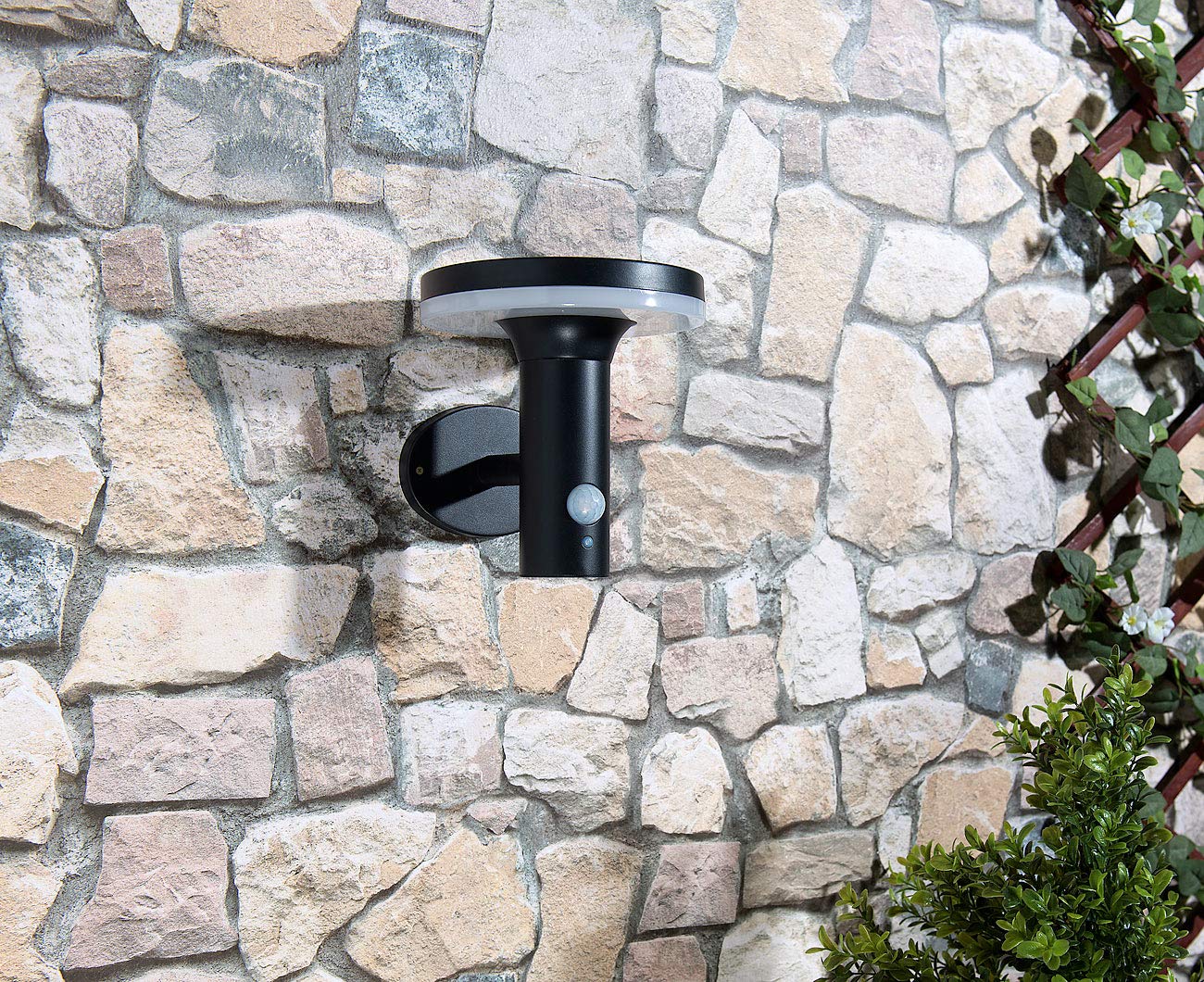 Lunartec Solar Wand-Leuchte LED: Premium-LED-Solar-Wandleuchte mit PIR-Sensor, Nachtlicht, 600 Lumen (hochwertige Wandlampe, drahtlose Außenbeleuchtung, Dimmer)