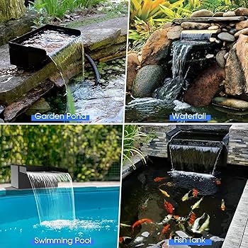 NFESOLAR Pond Waterfall Spillway Kit, Includes Large 7.8" W 13.4" H Stainless Waterfall Box, 660GPH Water Pump, Blue LED Lights For Garden Outdoor Pond 500-1500 Gallons N4213