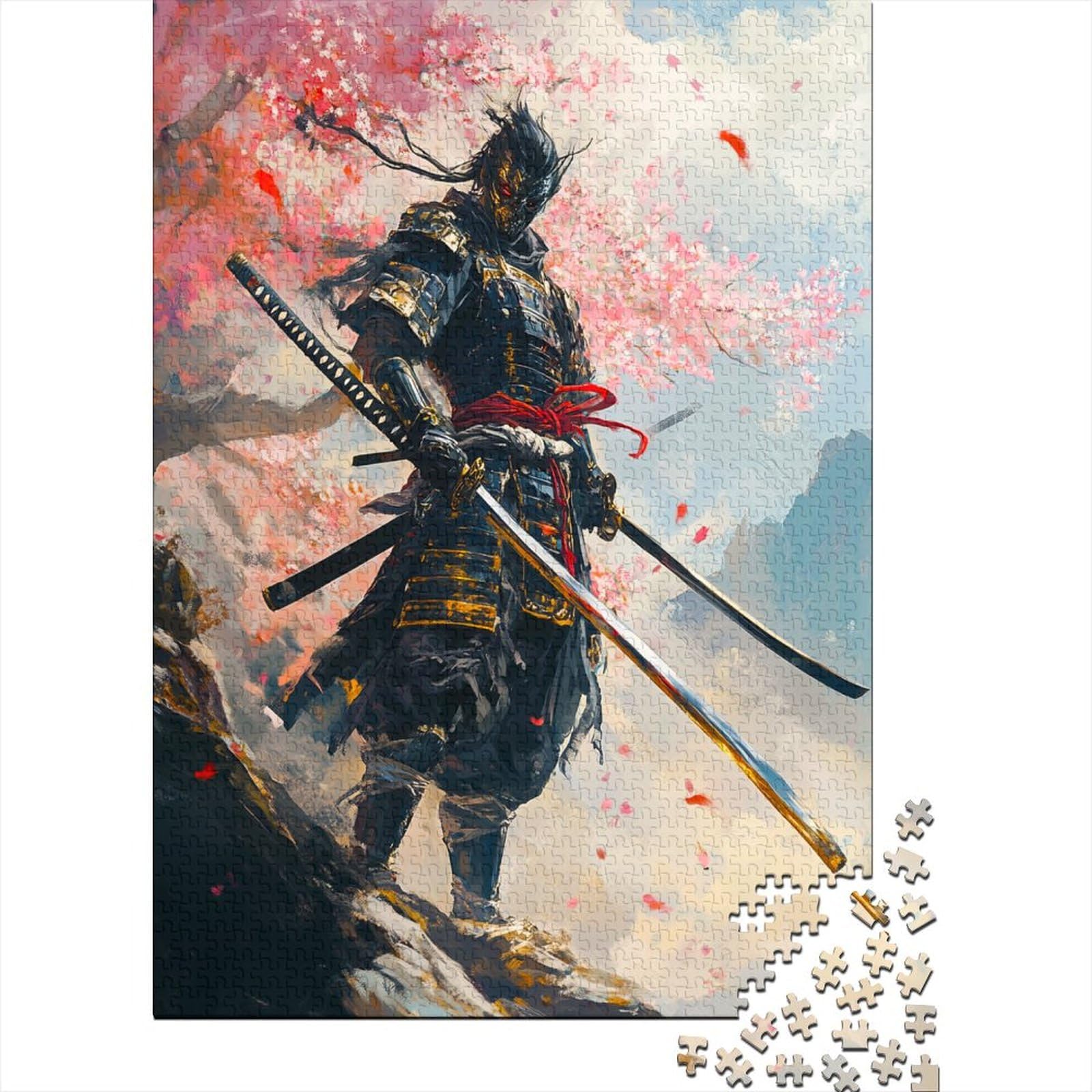 1000 Piece Jigsaw Puzzles for Adults Japan Cherry Blossom Jigsaw Puzzle Japanese Samurai Great Gift for Adults Educational Games Wood Puzzle Challenging Game And Family Play 1000pcs (75x50cm)