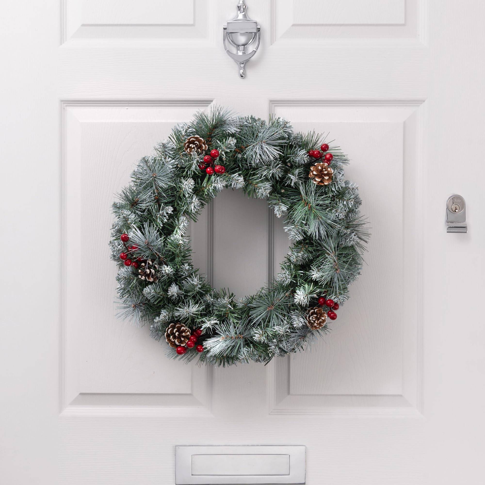 Christow Frosted Christmas Wreath with Pine Cones & Berries, 45cm