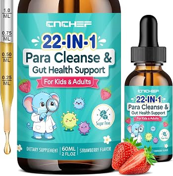 22-in-1 Parasite Cleanse for Humans & Kids Herbal Gut Cleanse Drops with Black Walnut, Wormwood, Zeolite, Chlorella & 10B Probiotics Supports Digestive Health Detox for Kids & Adults 2 fl oz