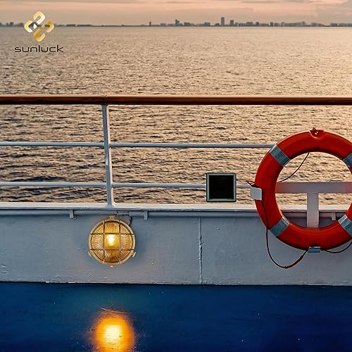 Vista 3 de Sunluck Pantalla de pared náutica redonda de rejilla de luz de mamparo de latón, montaje en techo, luz de sauna impermeable IP54, resistente al