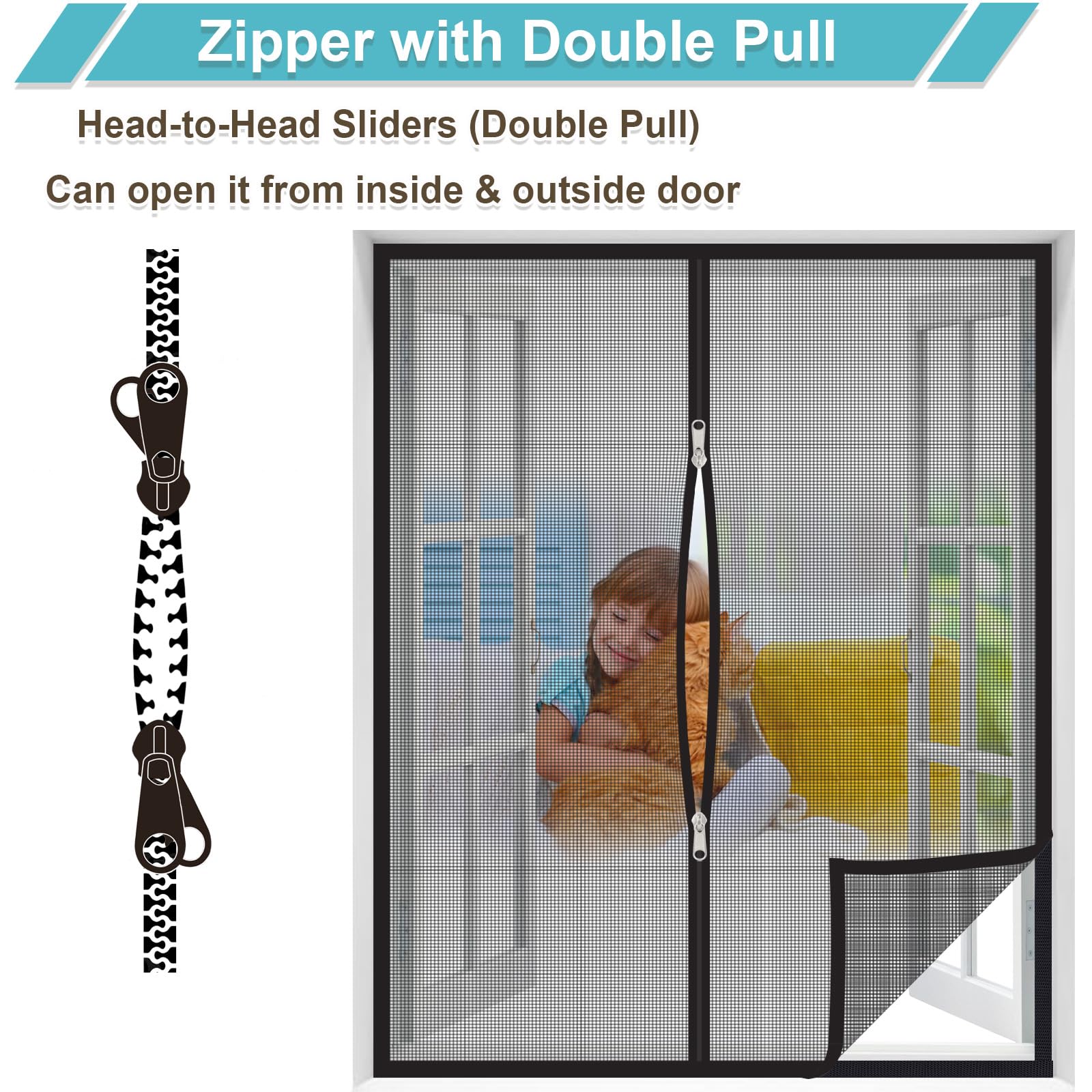 MAGICDOOR Moustiquaire Fenêtre Renforcée pour Chat 180x165cm, Noir
