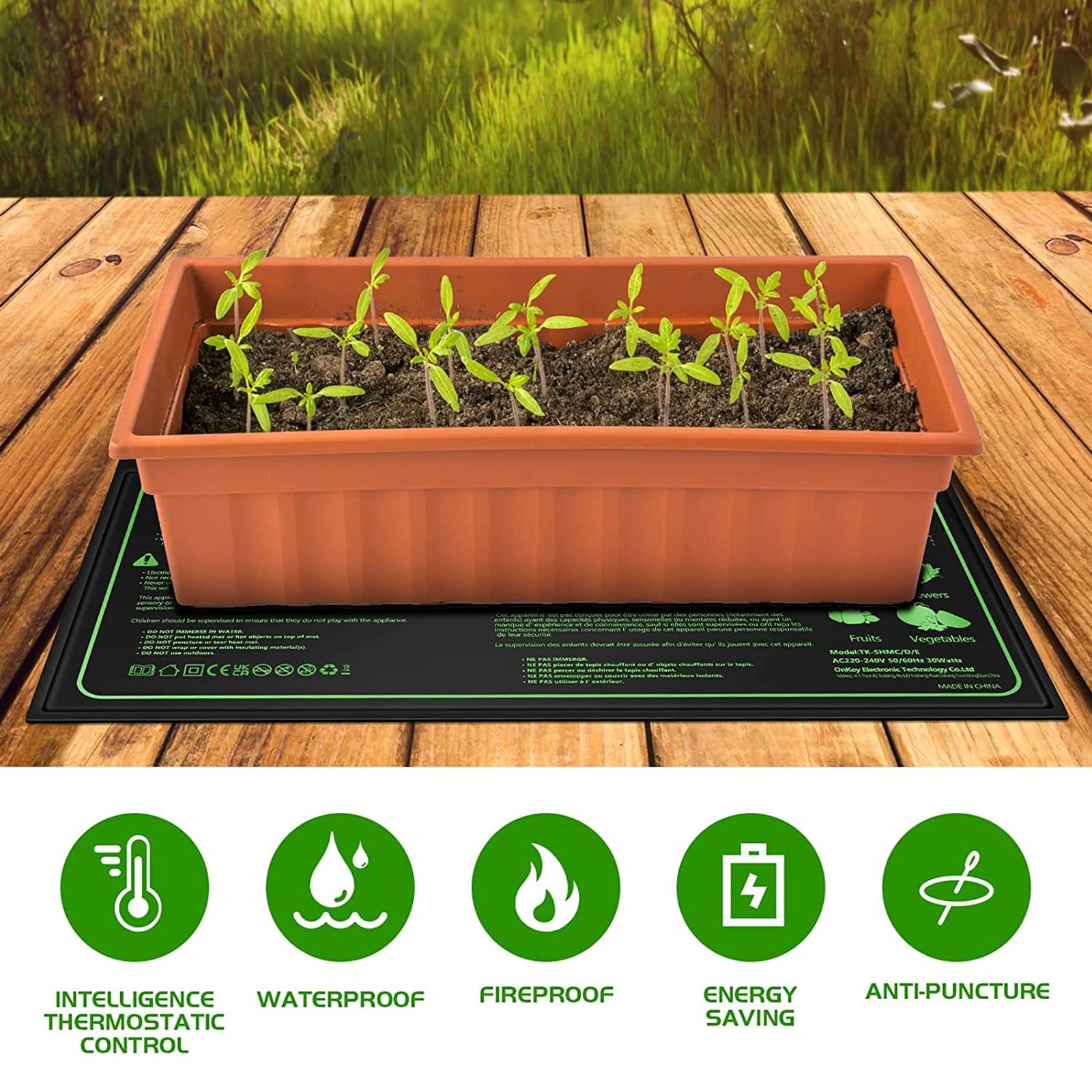 Tappetino Riscaldante Impermeabile per Piantine E Controller Termostato, Tappeto Termico per Serra Germinazione Anfibi Rettili con LED E Sonda Regolabile, 6 Temperature E 6 Set di Timer,10"x20"