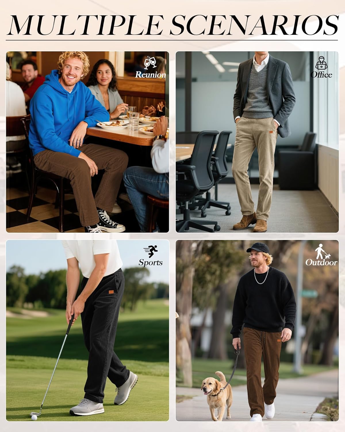 Neer 3 Pack Men's Corduroy Pants, Casual Drawstring Elastic Waist Straight Leg Loose Fit Baggy Sweatpants with Pockets - Image 5