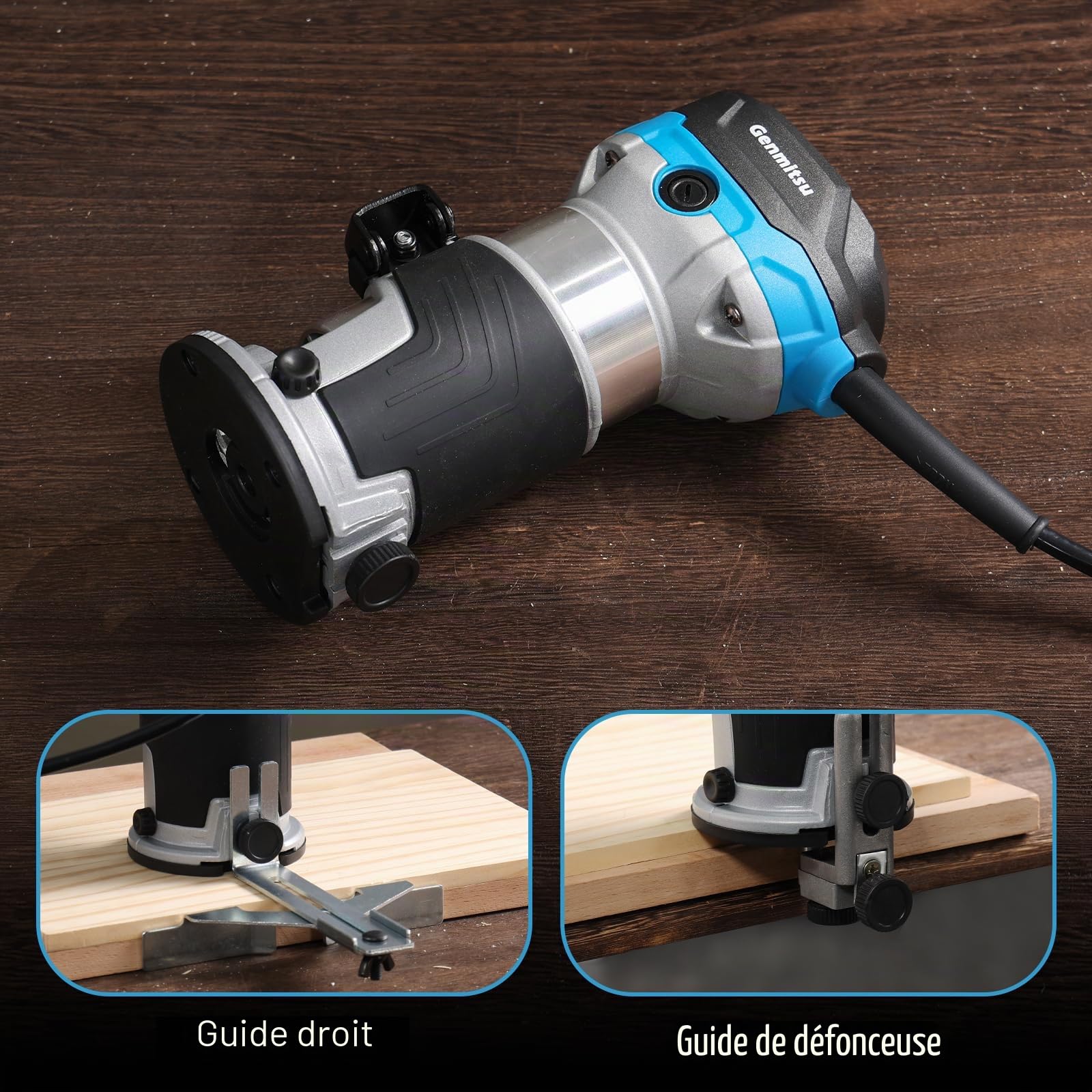 Genmitsu Défonceuse à paume 1,25 HP, outil à bois compact avec base fixe, 6 vitesses variables 10 000-30 000 R/MIN, avec pince 1/4", parfait pour le travail du bois CNC et les projets de bricolage