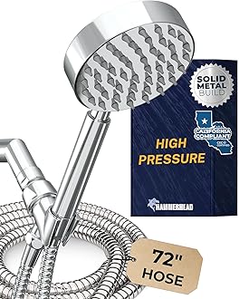 HammerHead Showers® Solid Metal LOW FLOW Handheld Shower Head with Hose and Brass Holder - CHROME – Water Saving 1.75 GPM Detachable Shower Head - Adjustable Shower Wand Bracket & 6ft Hose