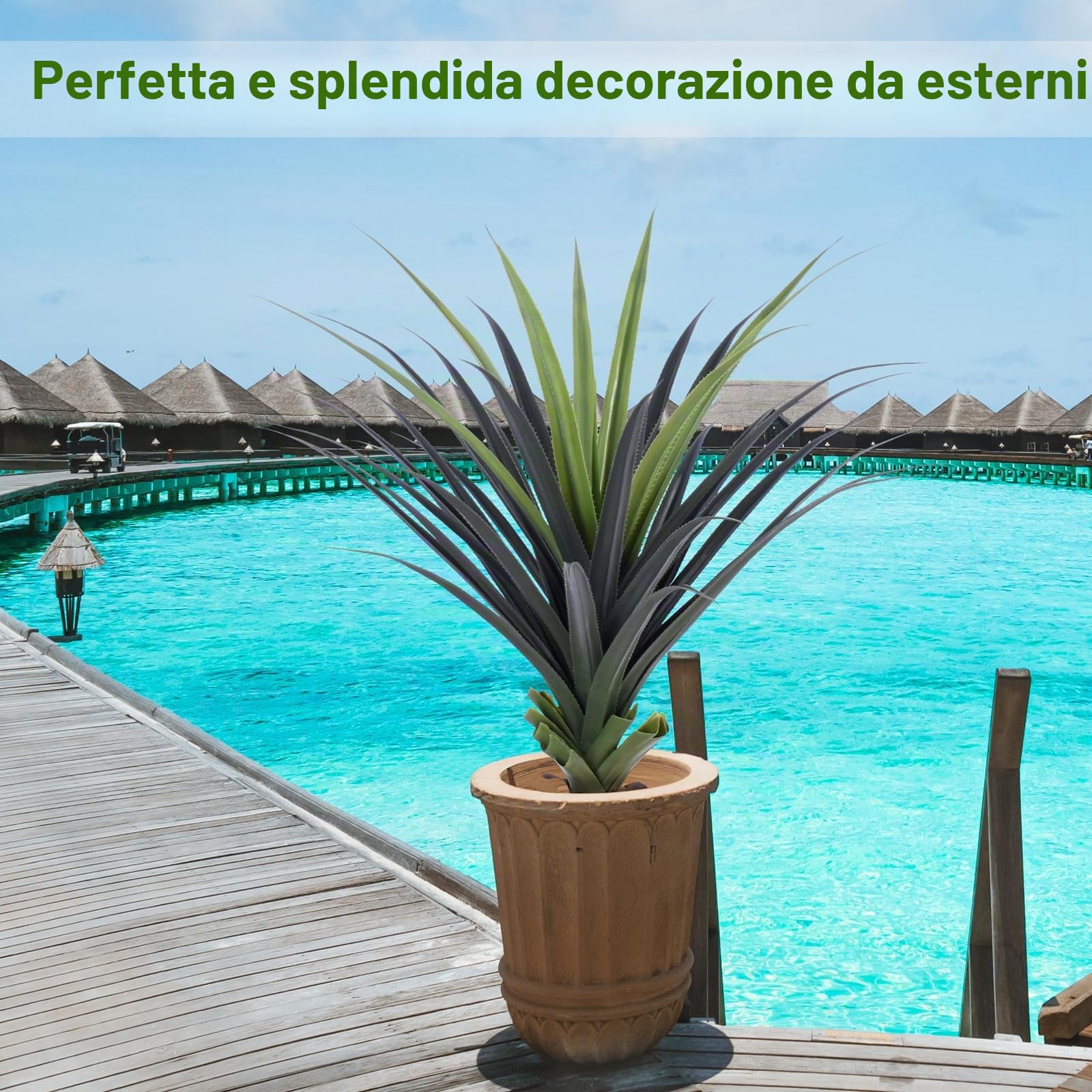 Piante Artificiali Agave con Spighe da 4 Piedi, Piante Artificiali Resistenti ai Raggi UV per Esterni, Piante Artificiali da 115cm per Interni, Perfette per la Veranda, Patio, Decorazione di