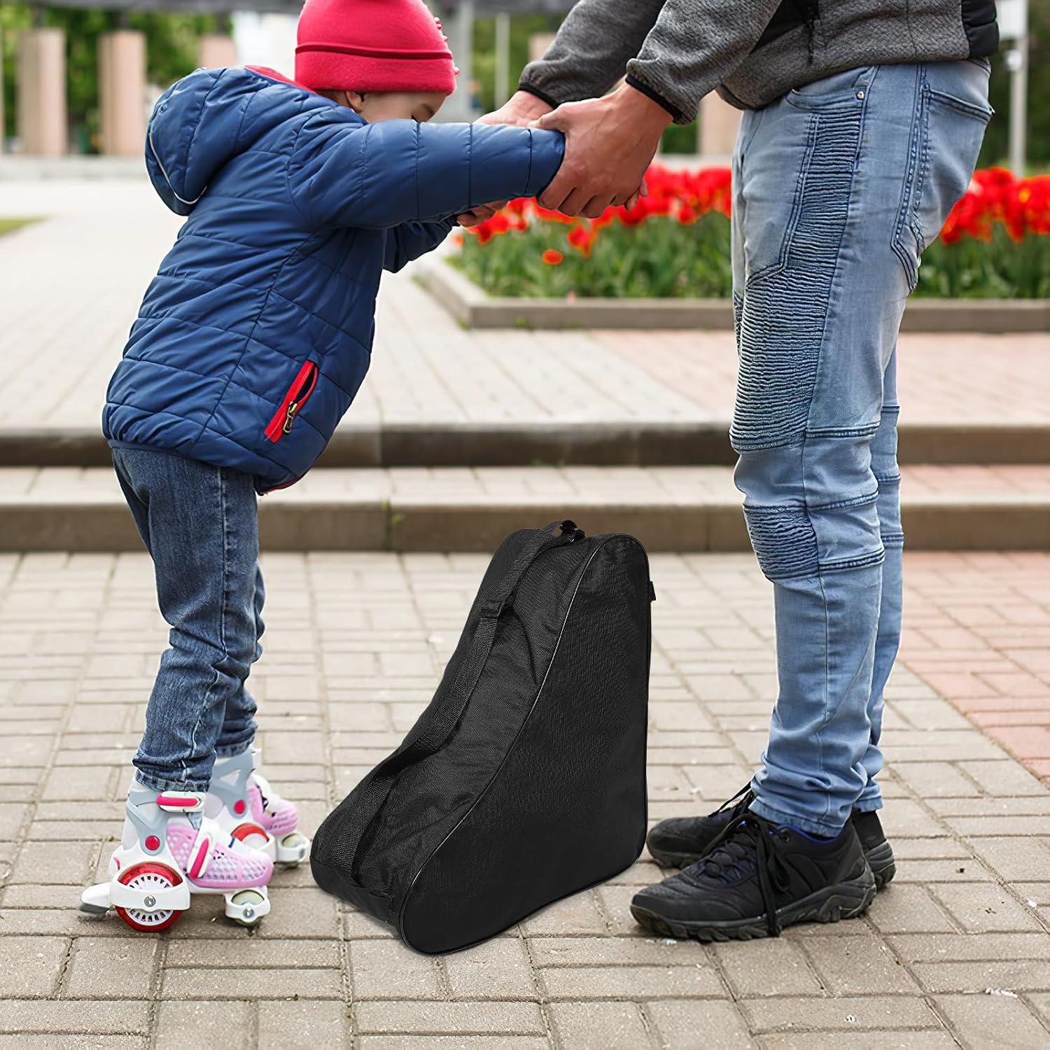 Roller Skates Pouch and Bag for Adults Black Triangular Three-layer Storage Portable Shoulder Strap Sturdy Skate Storage for Inline and Ice
