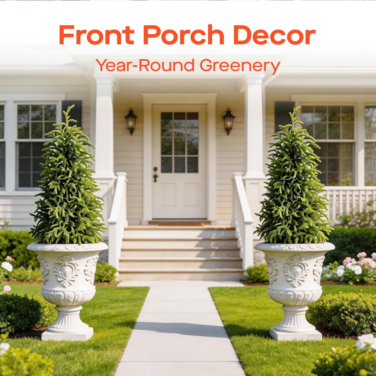 2-Pack 4FT Topiary Trees Artificial Outdoor, Potted Norfolk Pine Faux Tree, UV Resistant Artificial Trees for Home Decor Indoor Front Porch Decor Tall Fake Plants