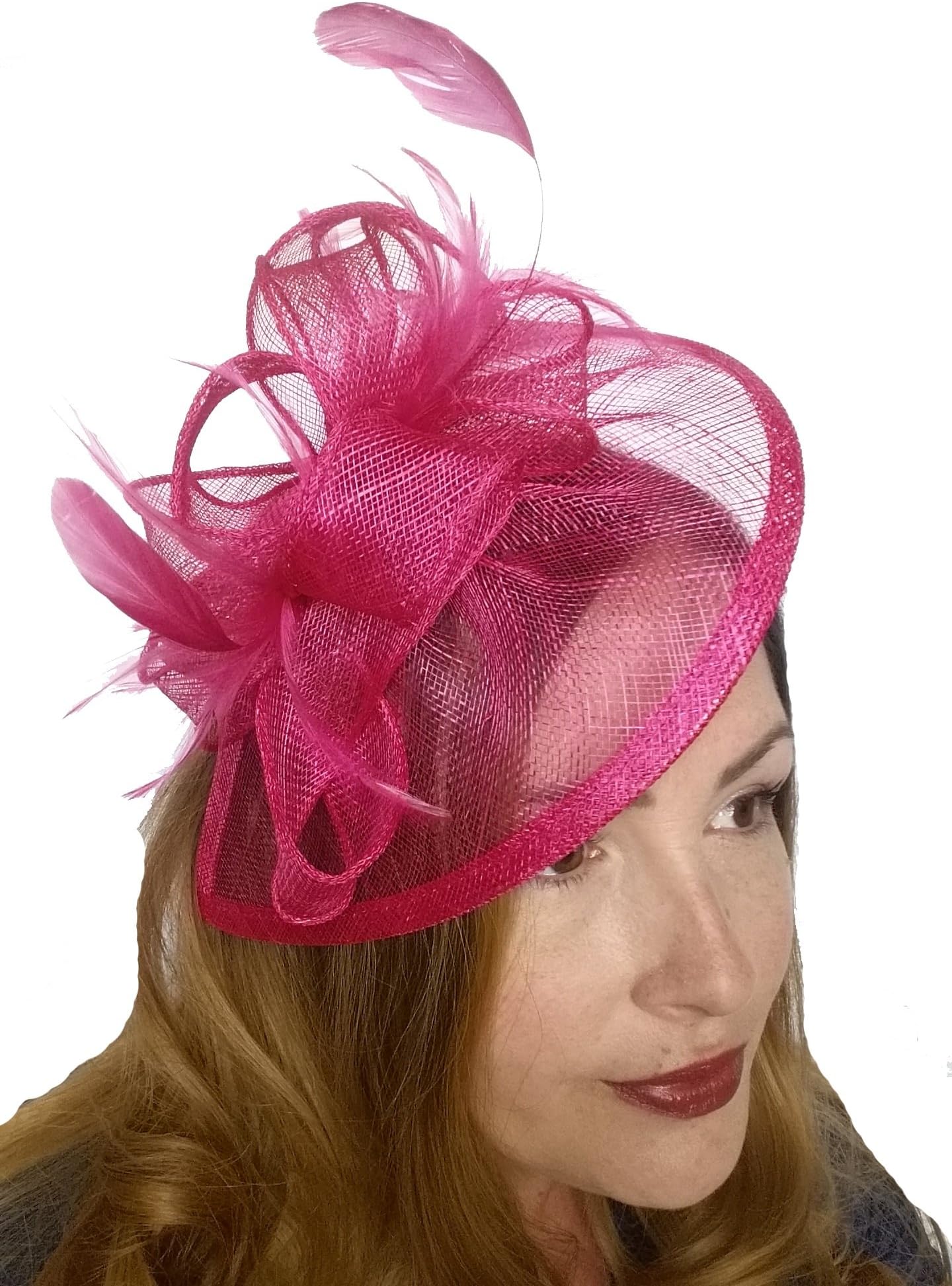 Chapter 78 Boutique Fuchsia Hot Pink Sinamay & Feathers Teardrop Fascinator - Occasion Wedding Races