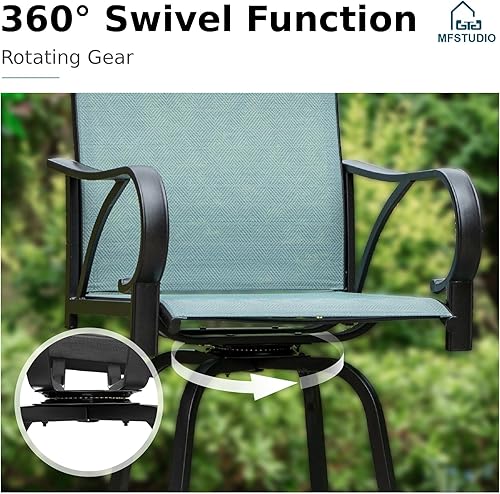 Miniatura 5 de Juego de 4 taburetes de bar para exterior de MFSTUDIO, sillas giratorias de patio con altura de barra, barras de bar de patio con respaldo alto