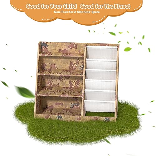Miniatura 187 de Estantería de madera rosa de 4 niveles para niños, estantería de 5 capas, estante para libros de almacenamiento para bebés, organizador de juguetes