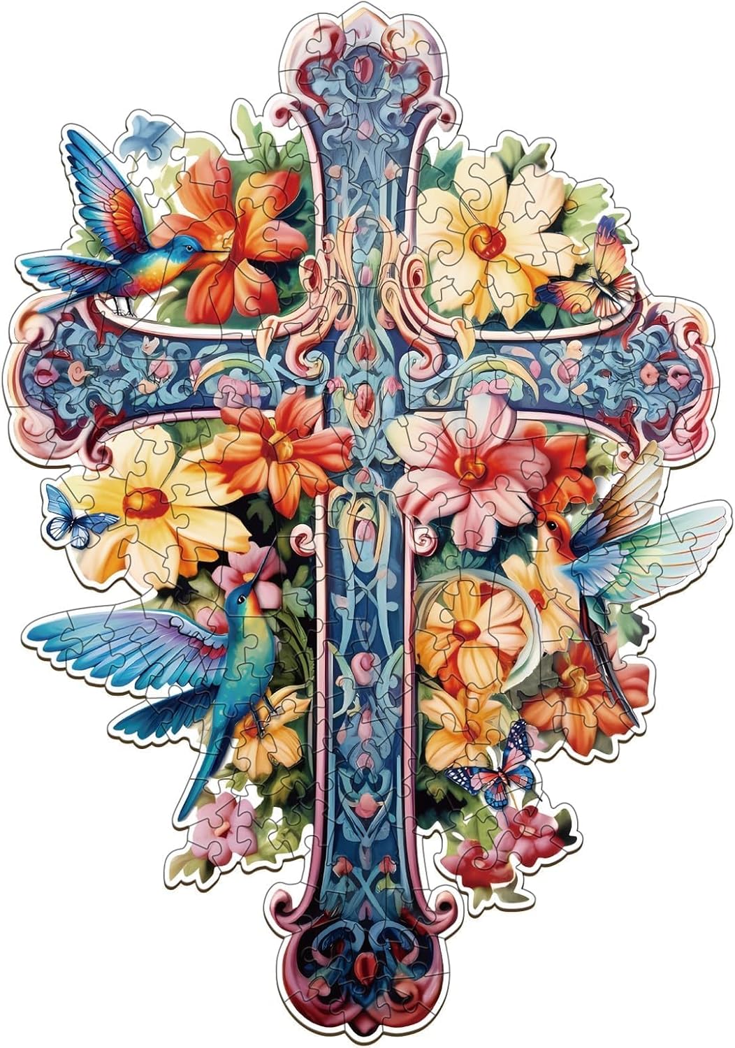 Easter Wooden Puzzles for Adults - Blessing Cross Wooden Easter Puzzle, Unique Shaped Wood Jigsaw Puzzles for Adults, Wood Puzzles Adult, Great for Family Birthday Gift, 90 Pieces 8.3 x 5.7in, Small