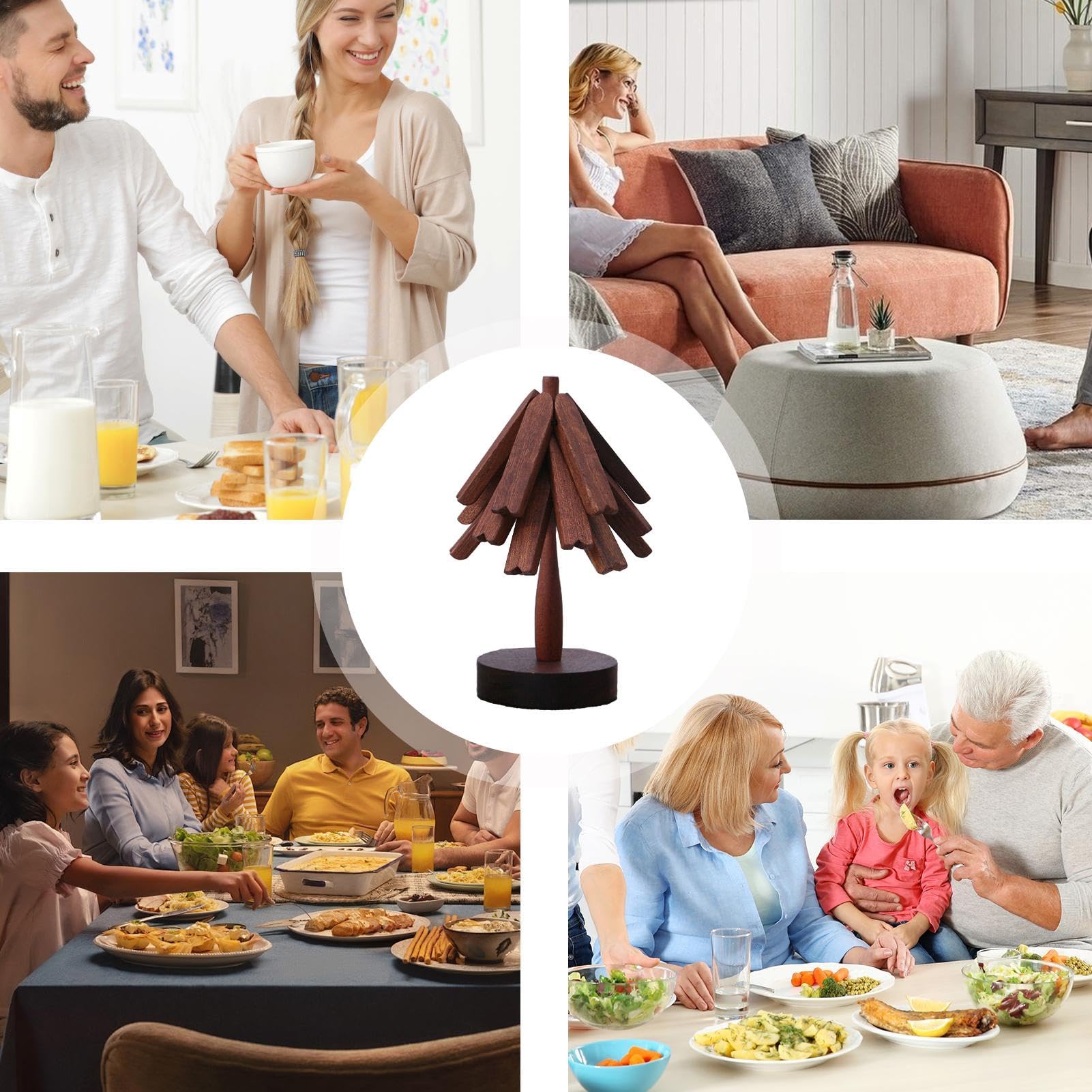 Dessous de plat en bois pour plats chauds, dessous de plat pliable en bois | d'arbre pour poêles chaudes en bois avec d'arbre – Tapis chaud multifonction, dessous de verre en bois résistant à la