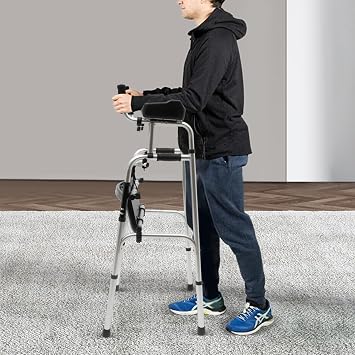 Upright Walker 100kg Capacity Adjustable Height Padded Seat Dual Mode Folding Rollator Lightweight 7kg Aluminum for Rehabilitation Arthritis Parkinson UK