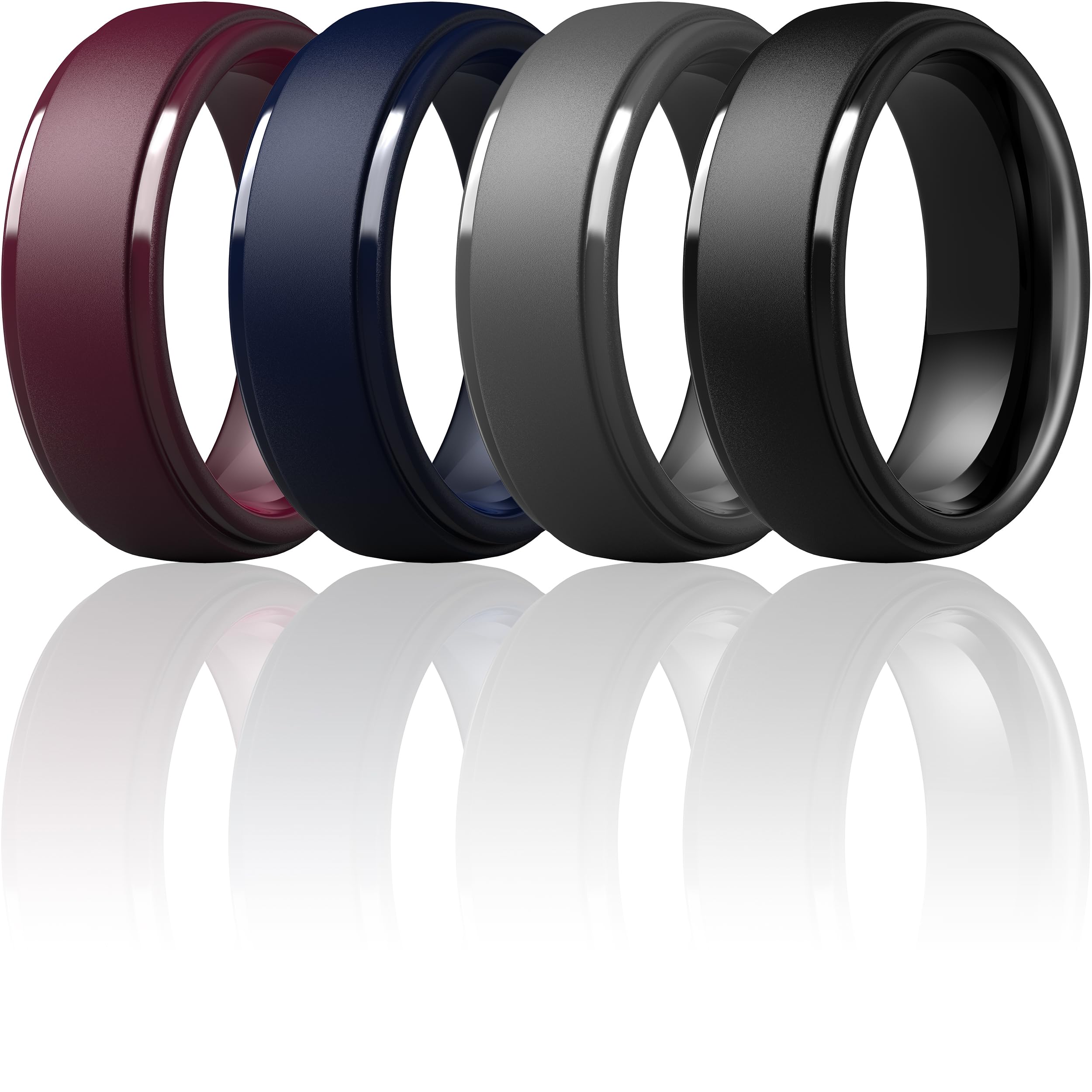 ThunderFit Silicone Rings for Men - 7 Rings / 4 Rings / 1 Ring Step Edge Rubber Wedding Bands 10mm Wide - 2.5mm Thick