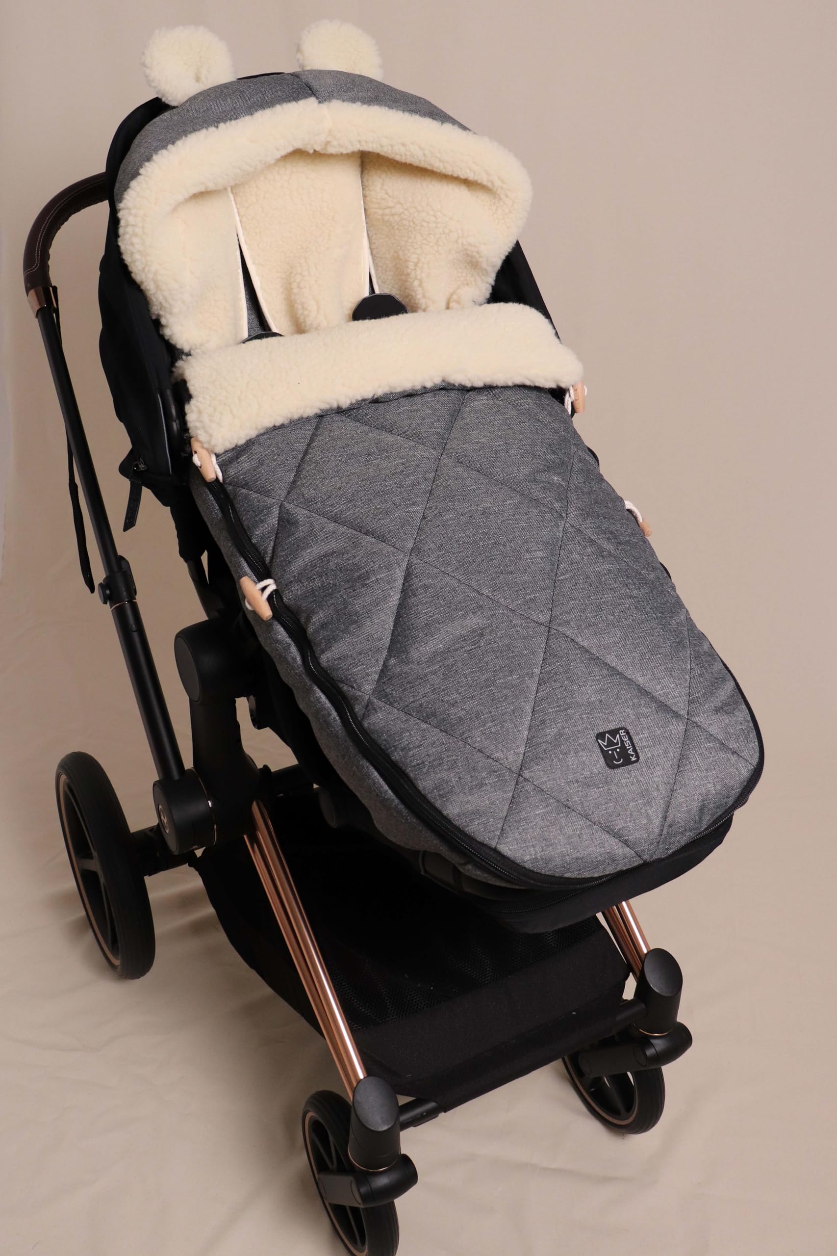 Sacchi Kaiser. Modello Fleece-FuÃŸsack XL Ears Wool Fütterung aus 100% Schafwolle für Kinderwagen und Buggy - Anthracite Melange