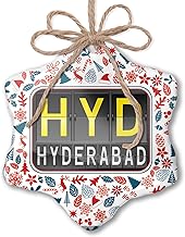 Christmas Ornament HYD Airport Code for Hyderabad Red White Blue Xmas
