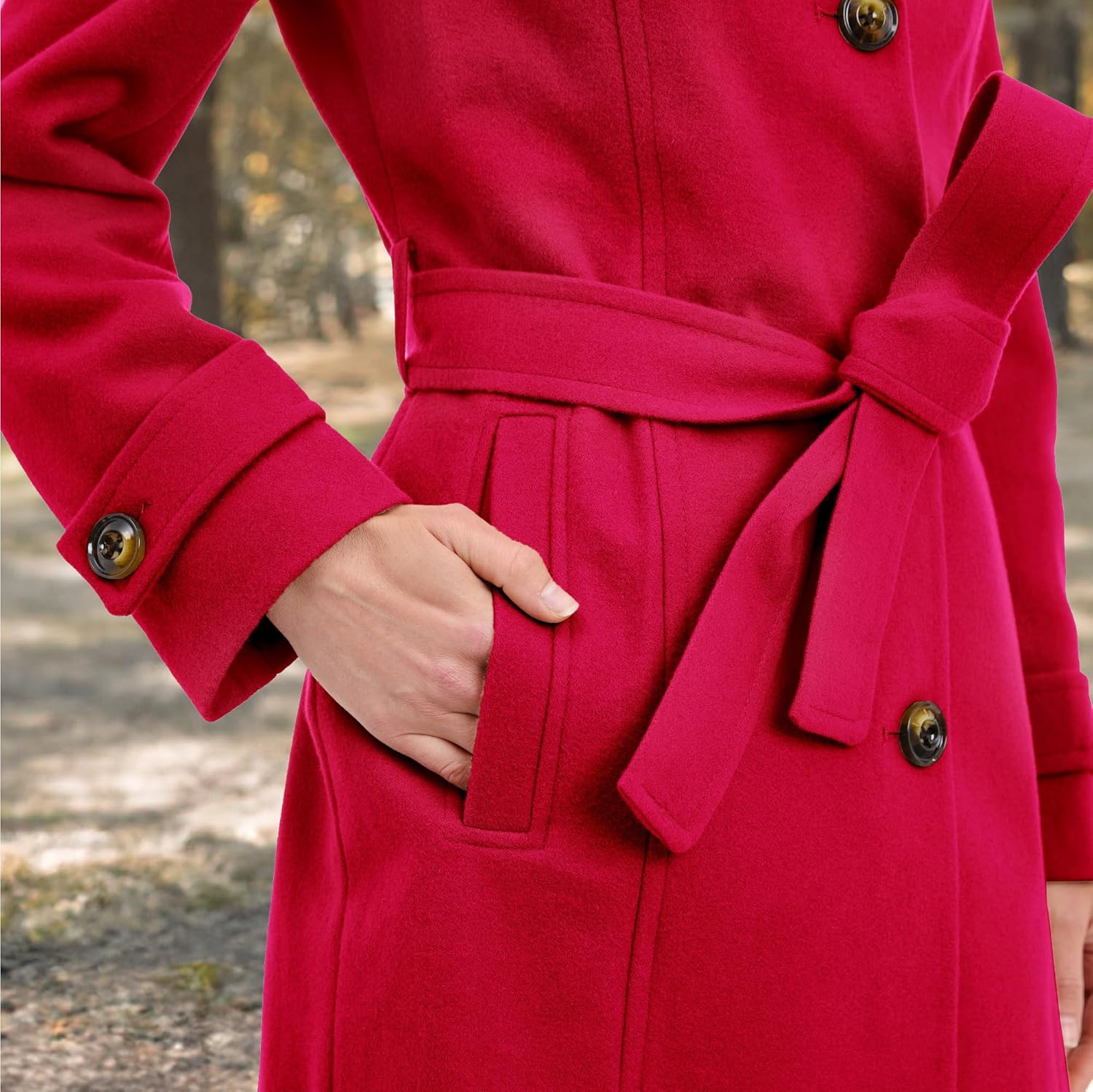 LONDON FOG womens Double Lapel Thigh Length Button Front Wool Coat With Belt