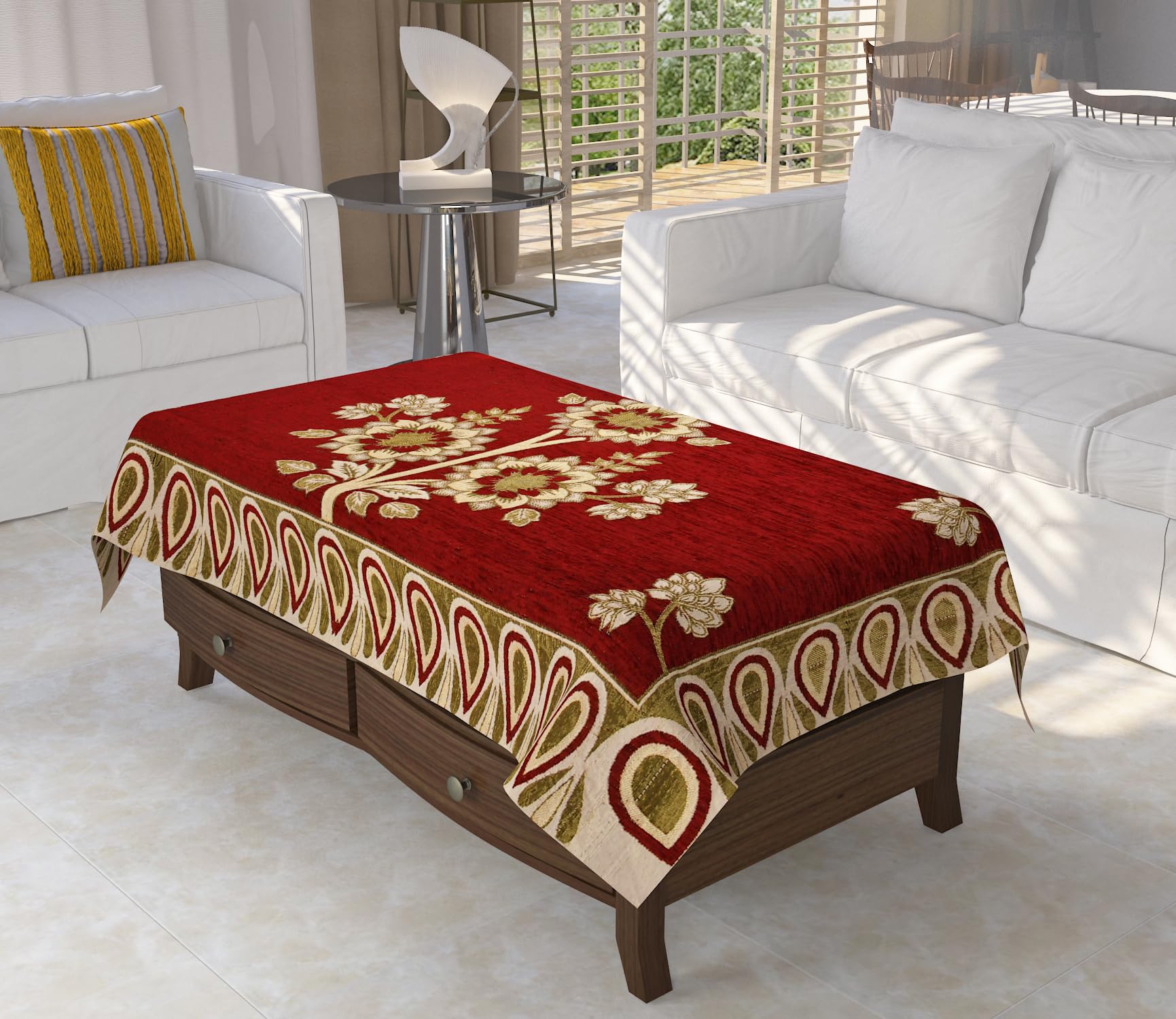 FURNISHING HUT Premium Velvet Flower Printed Center Table Cloth Cover 36x54 inch | Printed Tabletop | Floral Table Cloth Center Tablecloth | Cotton Table Cloth Sofa Table Cloth | Reactangular (Maroon)-image-22