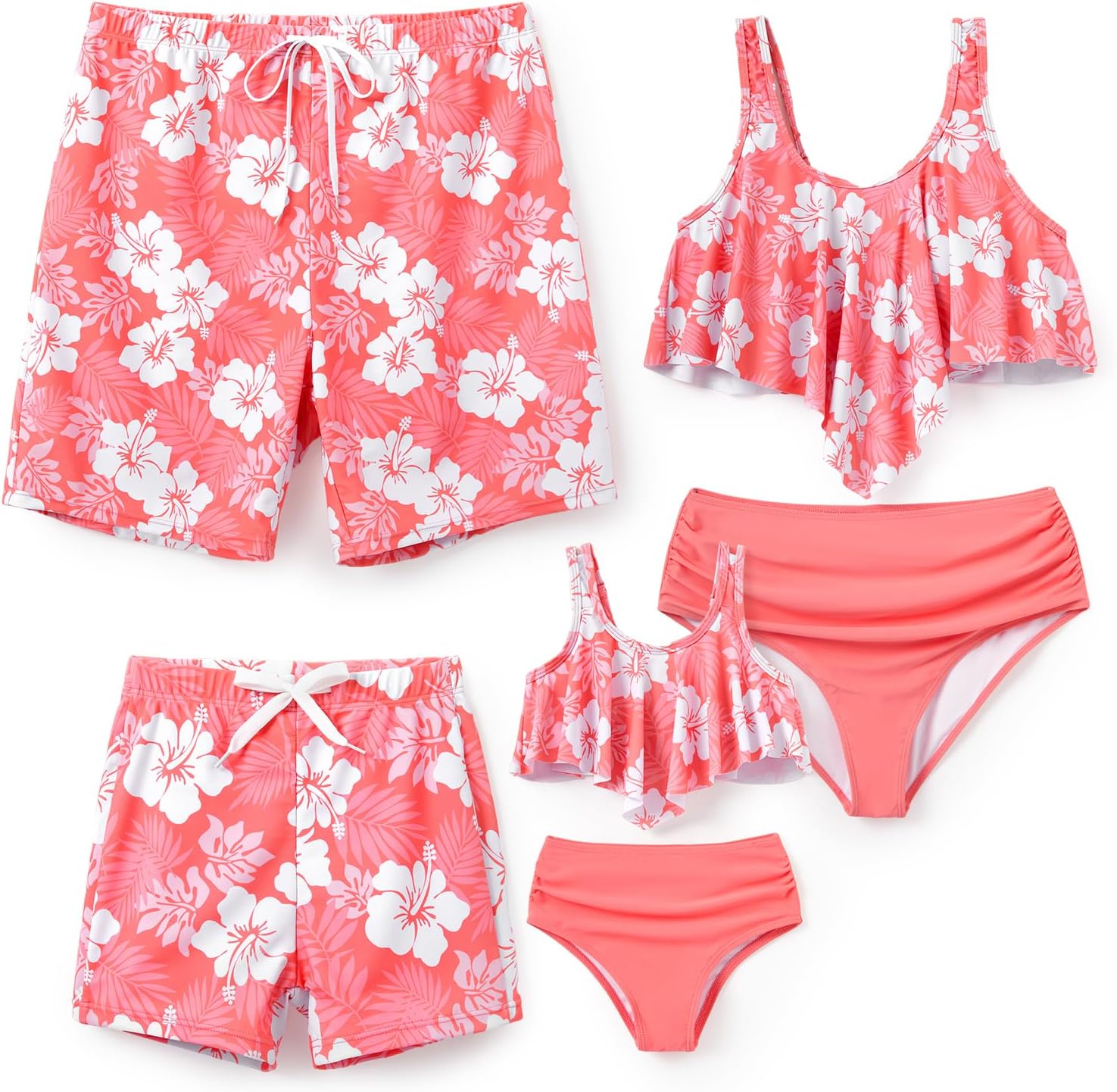 PATPAT Family Matching Swimsuits Two Piece Hawaiian Tropical Beach Bikini and Swim Trunks Set Mommy and Me Bathing Suits