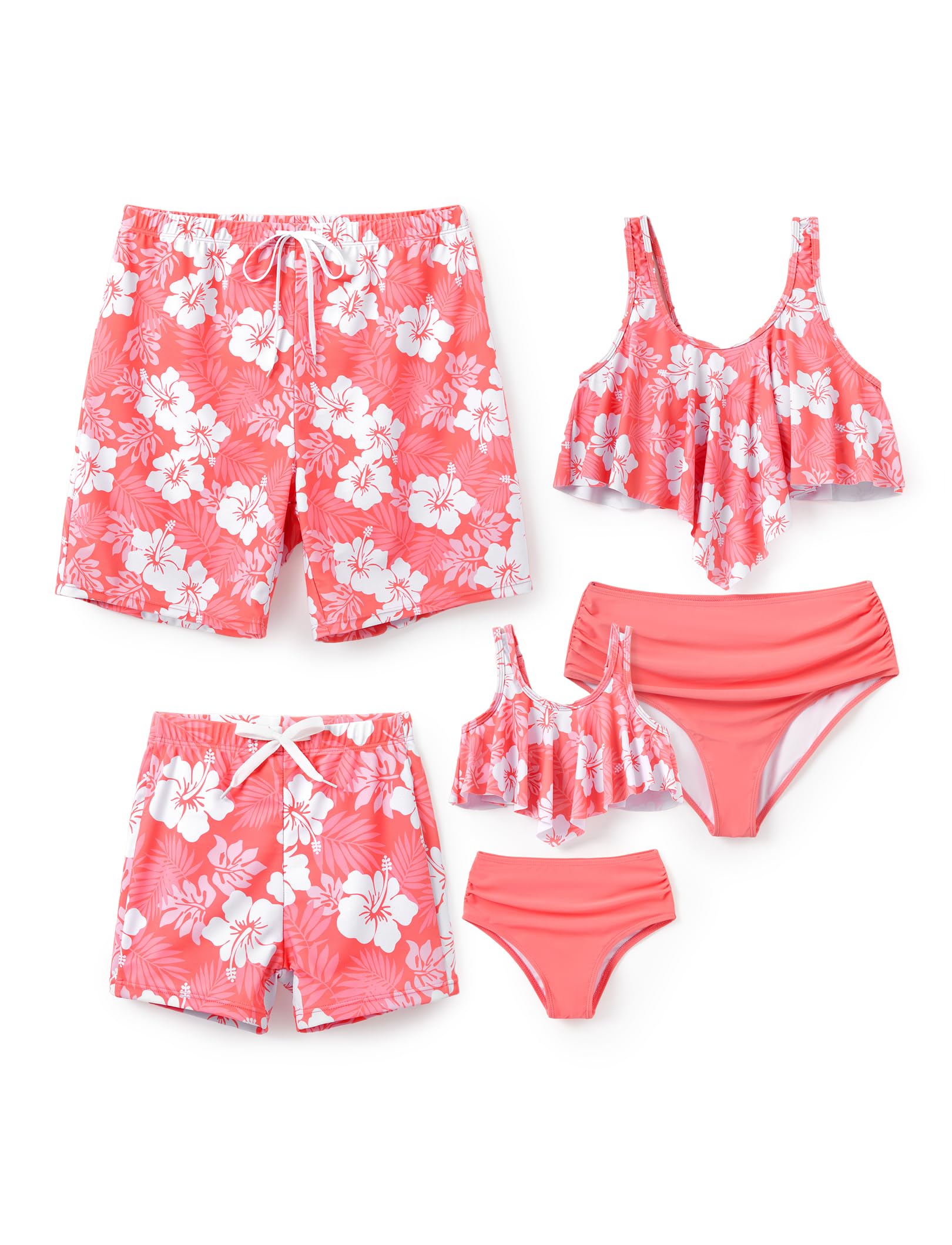 Family Matching Swimsuits Two Pieces Tankini Set Dinosaur Print Ruffles Bikini Mommy and Me Bathing Suits