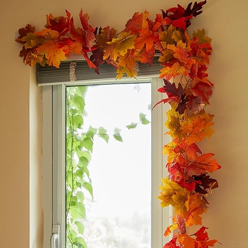 Miniatura 8 de 6 guirnaldas de hojas de arce de otoño, PARTY JOY de 5.6 pies, guirnalda de otoño artificial de hojas de arce colgante, decoración de mesa de otoño