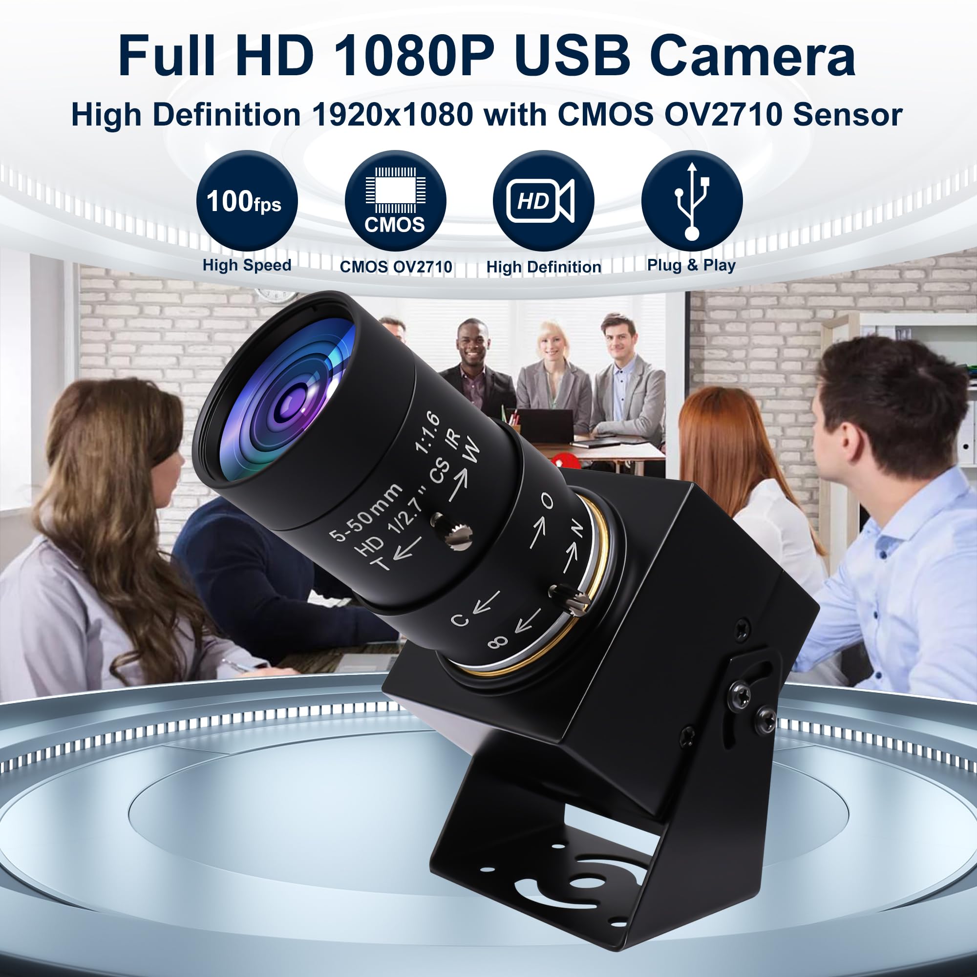 SVPRO Webcam USB 1080P con teleobiettivo 5-50mm, fotocamera Full HD 100fps/60fps/30fps per Windows/Mac/Linux/Android