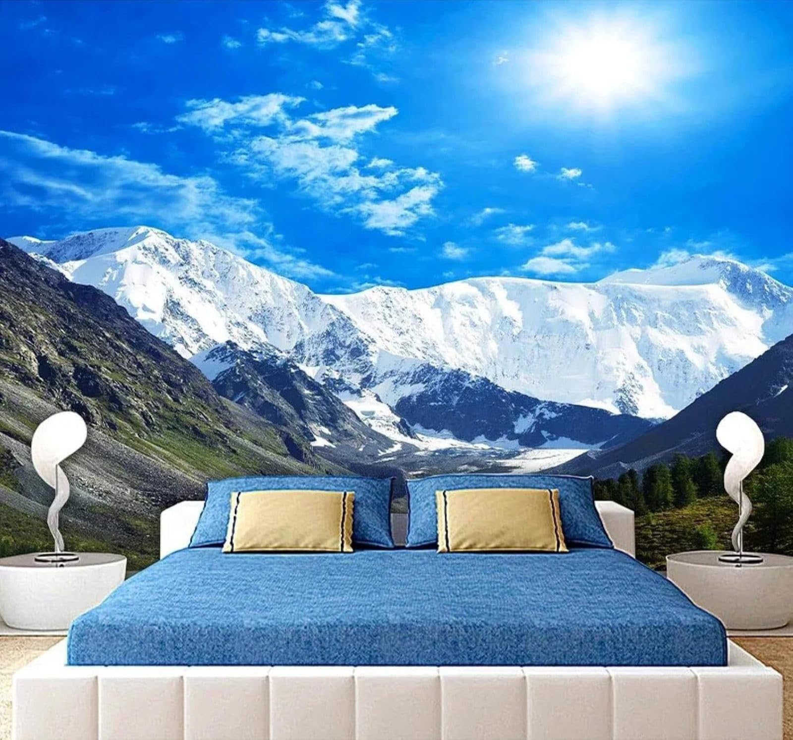 Tzxztt 250Cm×170Cm(B×H) Beautiful Blue Sky Snow Capped Mountains Sunshine Natural Scenery Modern 3D Wallpaper Premium Textured Silk Neutral Tones Material Ideal For Living Room Bedroom-250Cm×170Cm