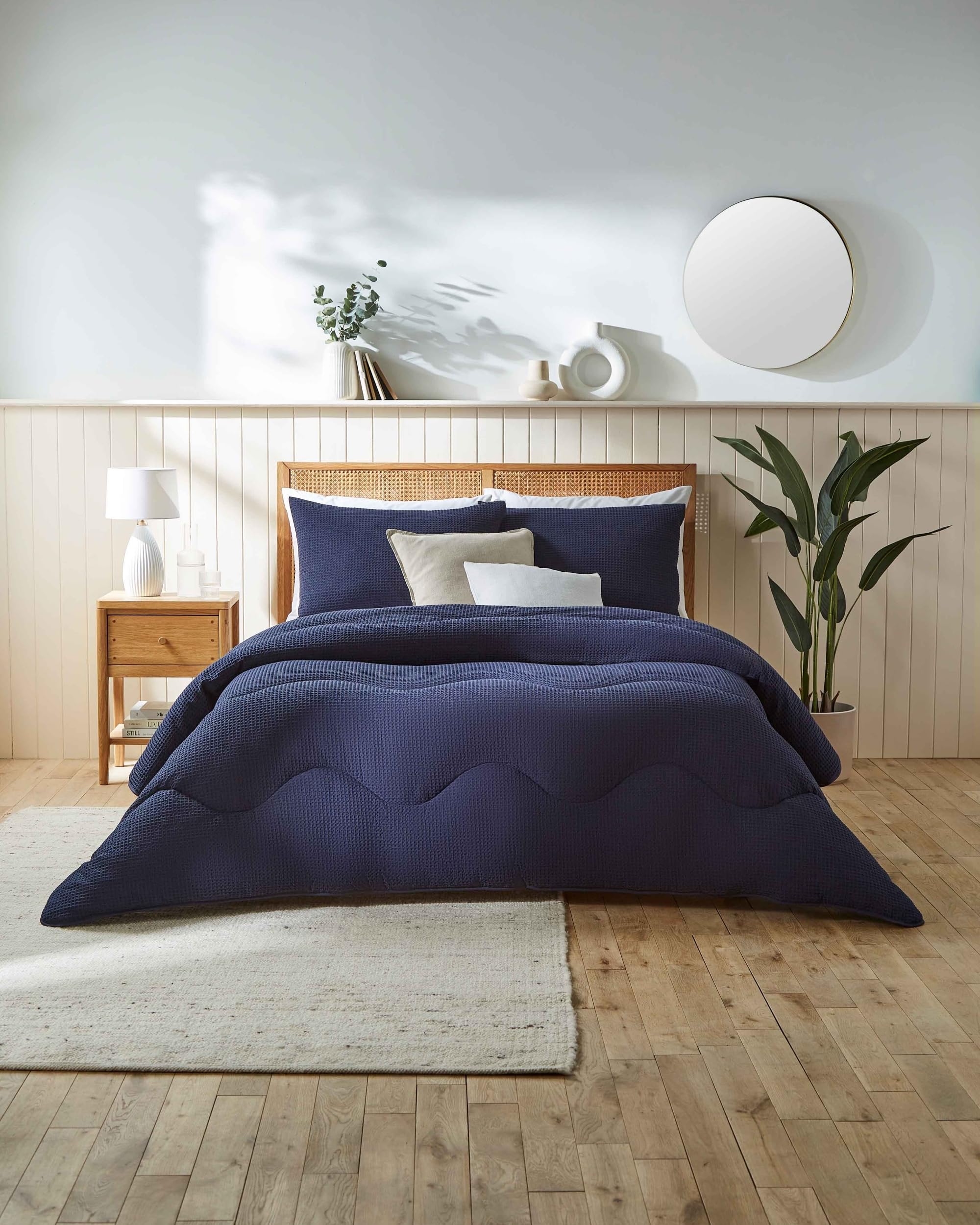 Night Lark Navy Coverless Duvet Cotton Waffle Collection – Coverless Duvet Double 10.5 Tog With Advanced Smartfil® Fiber, Machine Washable, Hypoallergenic – Double Bed Size