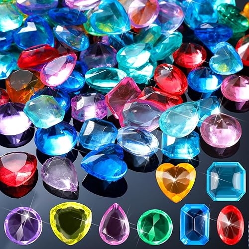 Liliful 202 piezas de joyas del tesoro pirata, juguetes de gemas de acrílico brillantes, gemas falsas jumbo, diamantes de imitación de colores,