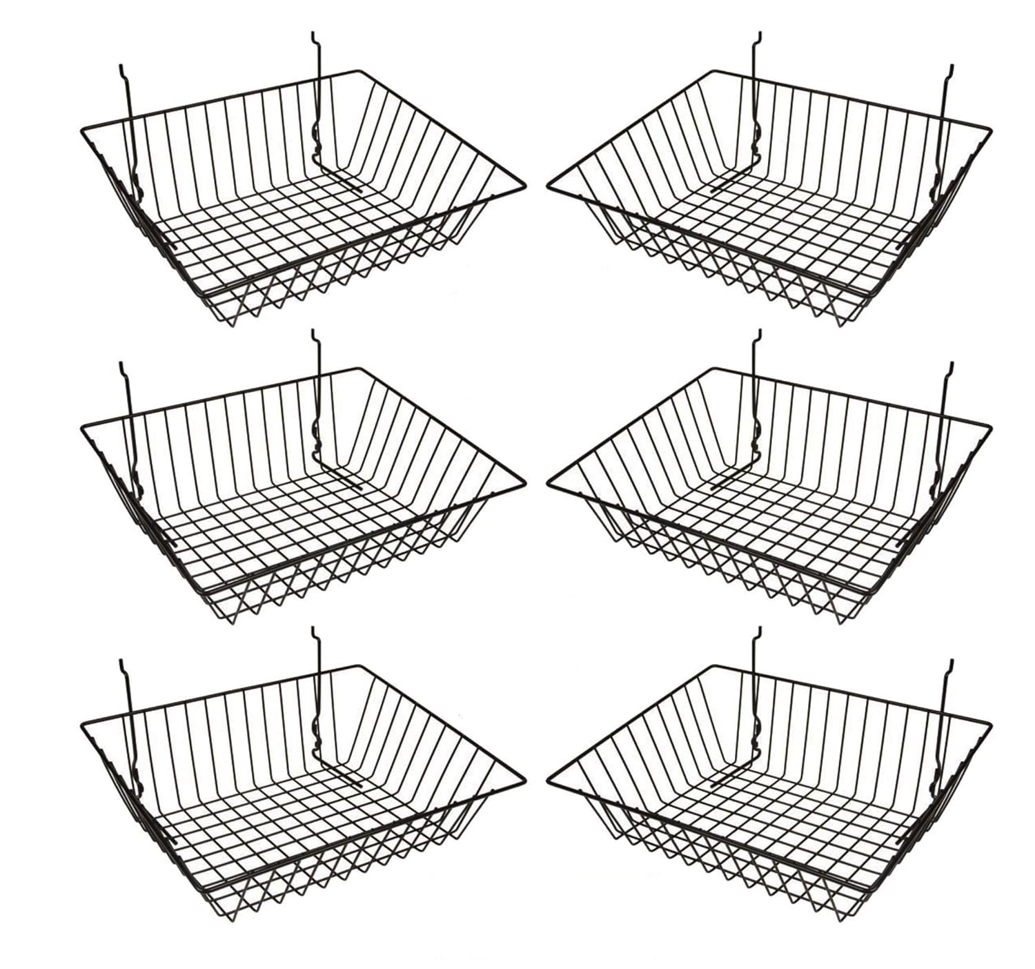 5612BLACK (6) Only Garment Racks - Set of (6) Baskets Designed for Gridwall, Slatwall and Pegboard - Black Finish - Dimensions: 12L X 12D X 4H - Lot of 6 Baskets