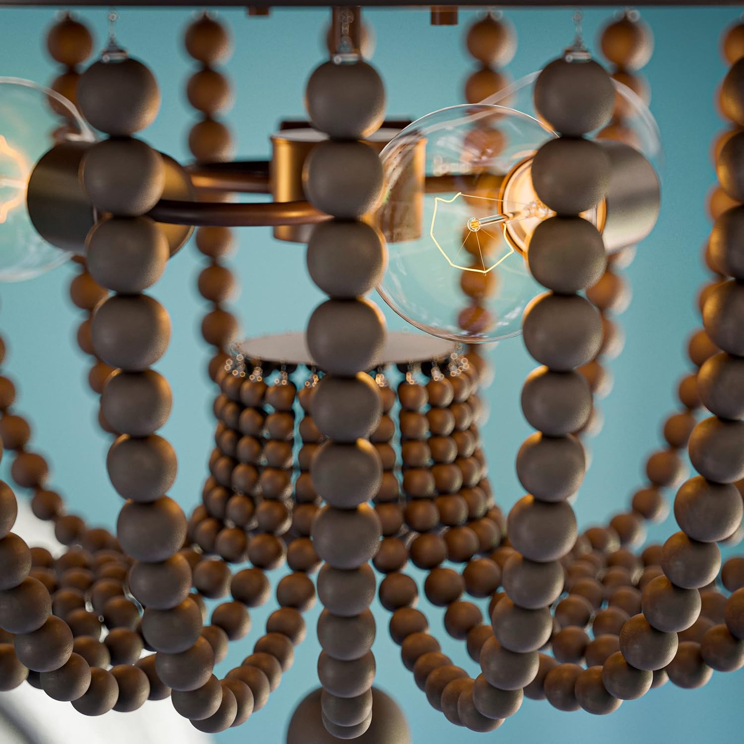 Golden Bronze Farmhouse Boho Beaded Flush Mount Light