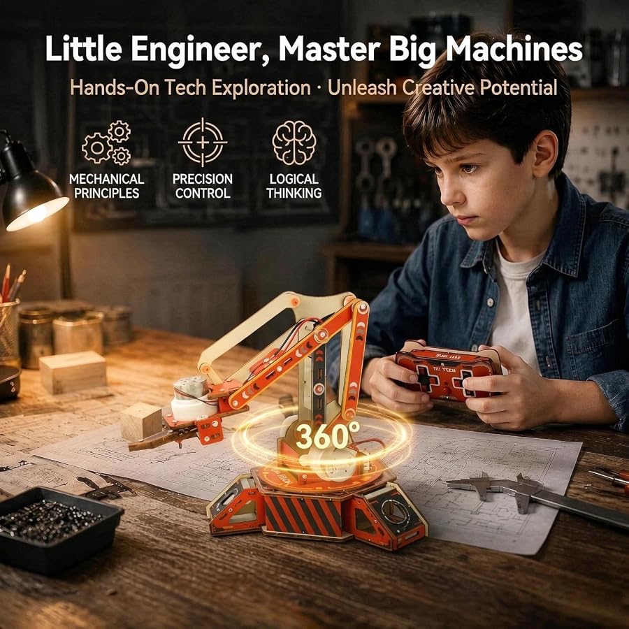 Robot Arm Kits, Robotics for Kids Ages 8-12 14-16 STEM Toys, 360 Rotation Mechanical Hand DIY Science Building Gadgets, Birthday Gifts for 9 10 11 12 13 14 15 16+ Year Old Boys Girls Teens Adults, image 2