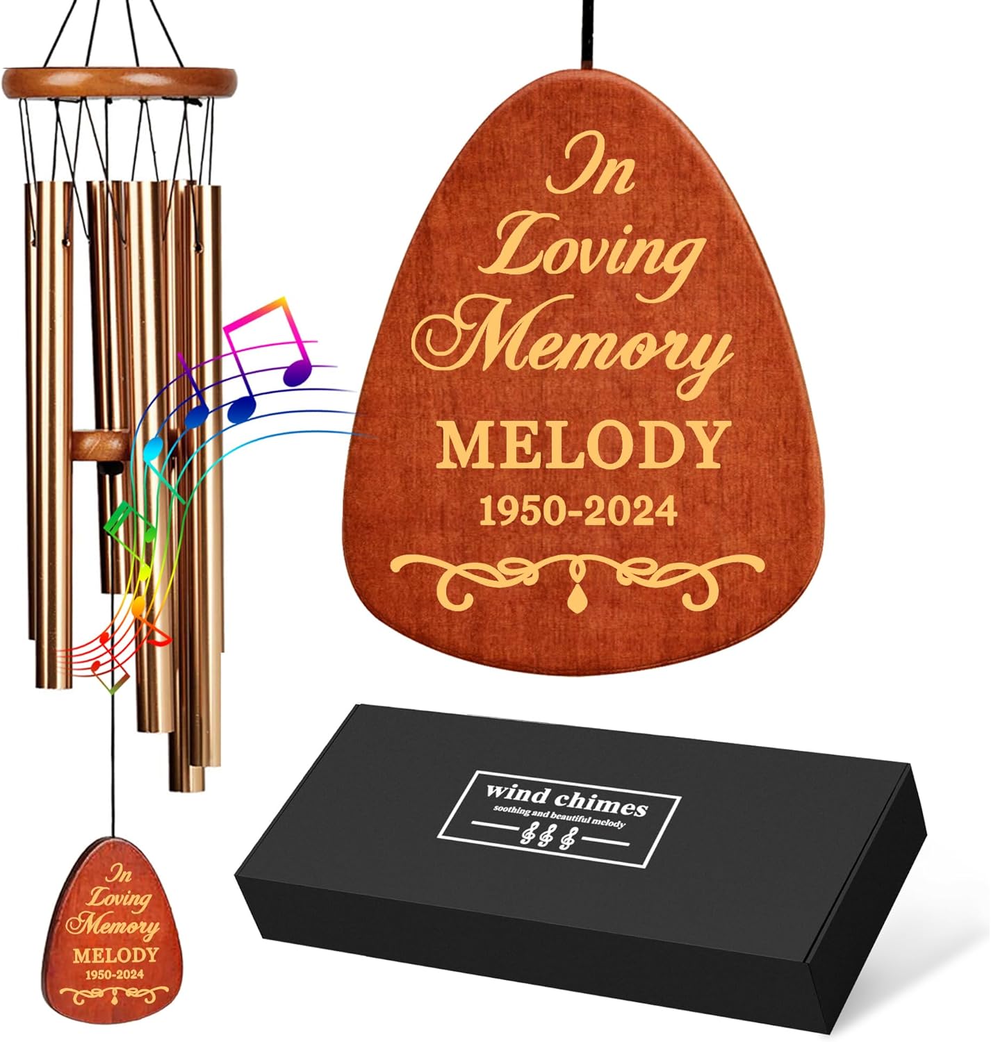 Personalized Memorial Wind Chimes for Loss of Loved One, 25.5'' Memorial Sympathy Gifts for Loss of Mom Dad, Bereavement Gifts for Loss of Mother Father, Custom Memorial Gifts(Design 1-Black)