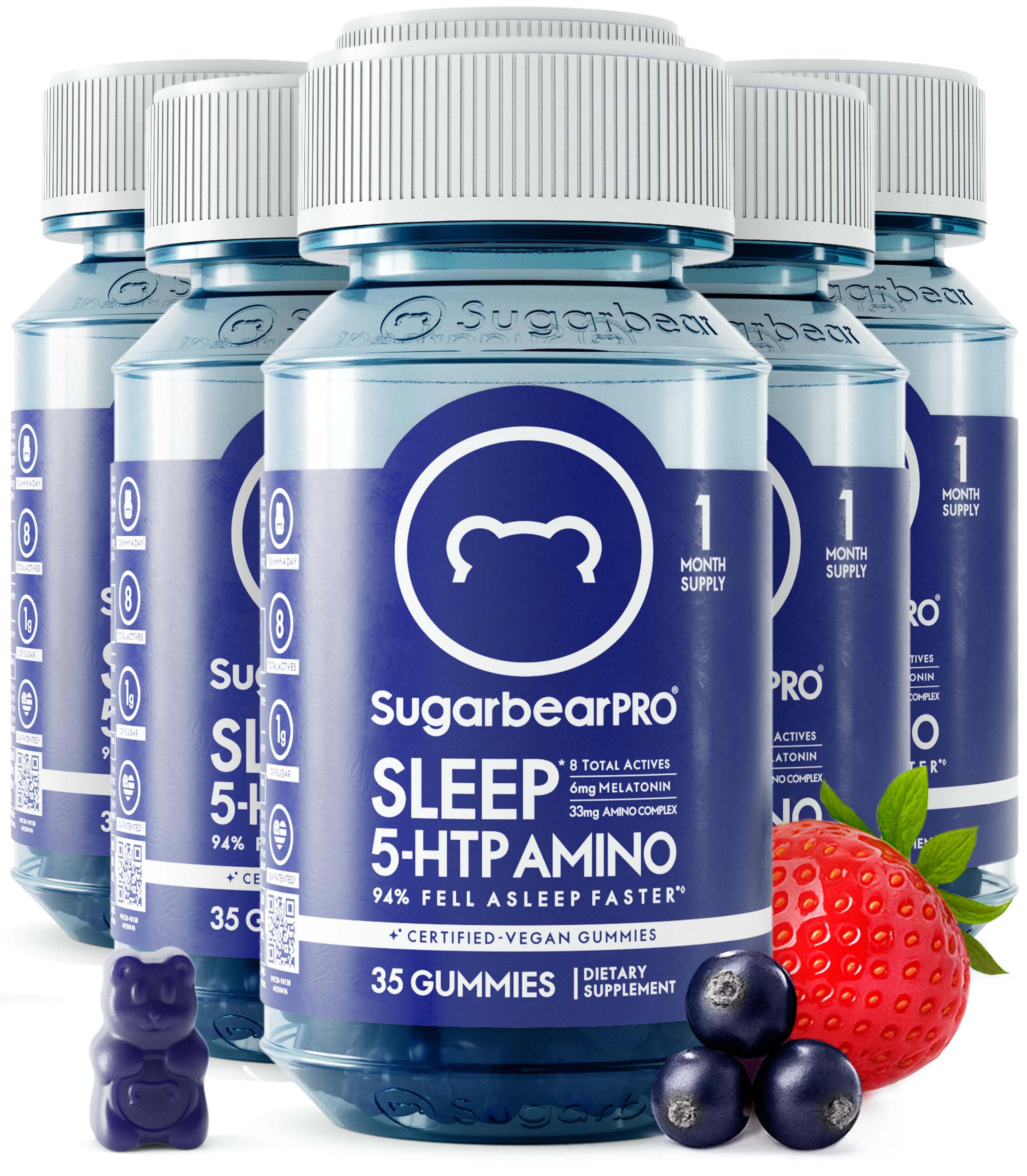 SugarBearPro Sleep Gummy 6 Month Supply, Extra Strength Melatonin 6mg, for Men & Women, Vegan Vitamin B6, L-Theanine, 5 HTP, Valerian, Sleep Aid for